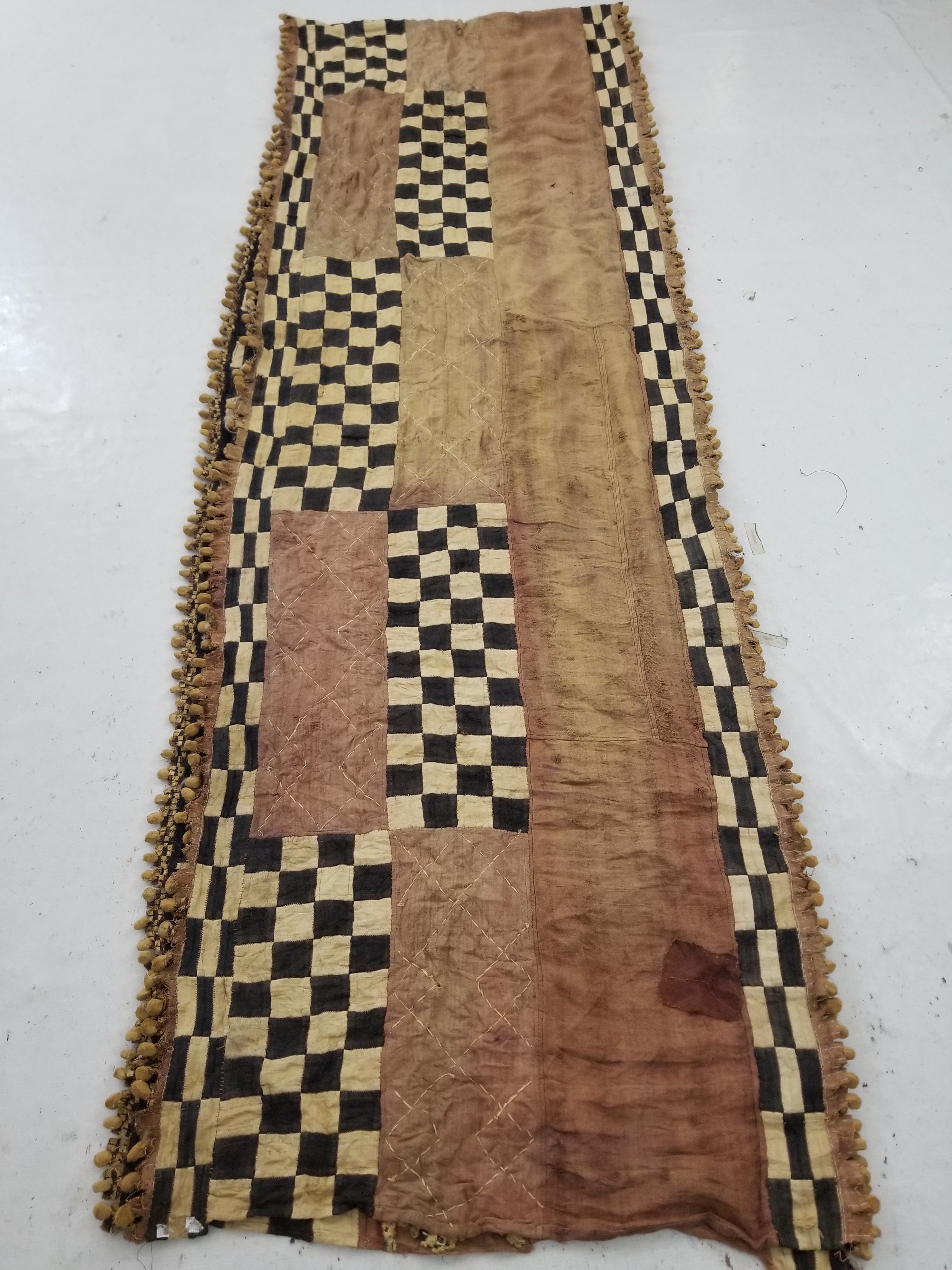 Vintage African Kuba Cloth Natural Woven Raffia Textile Runner 520x78cm