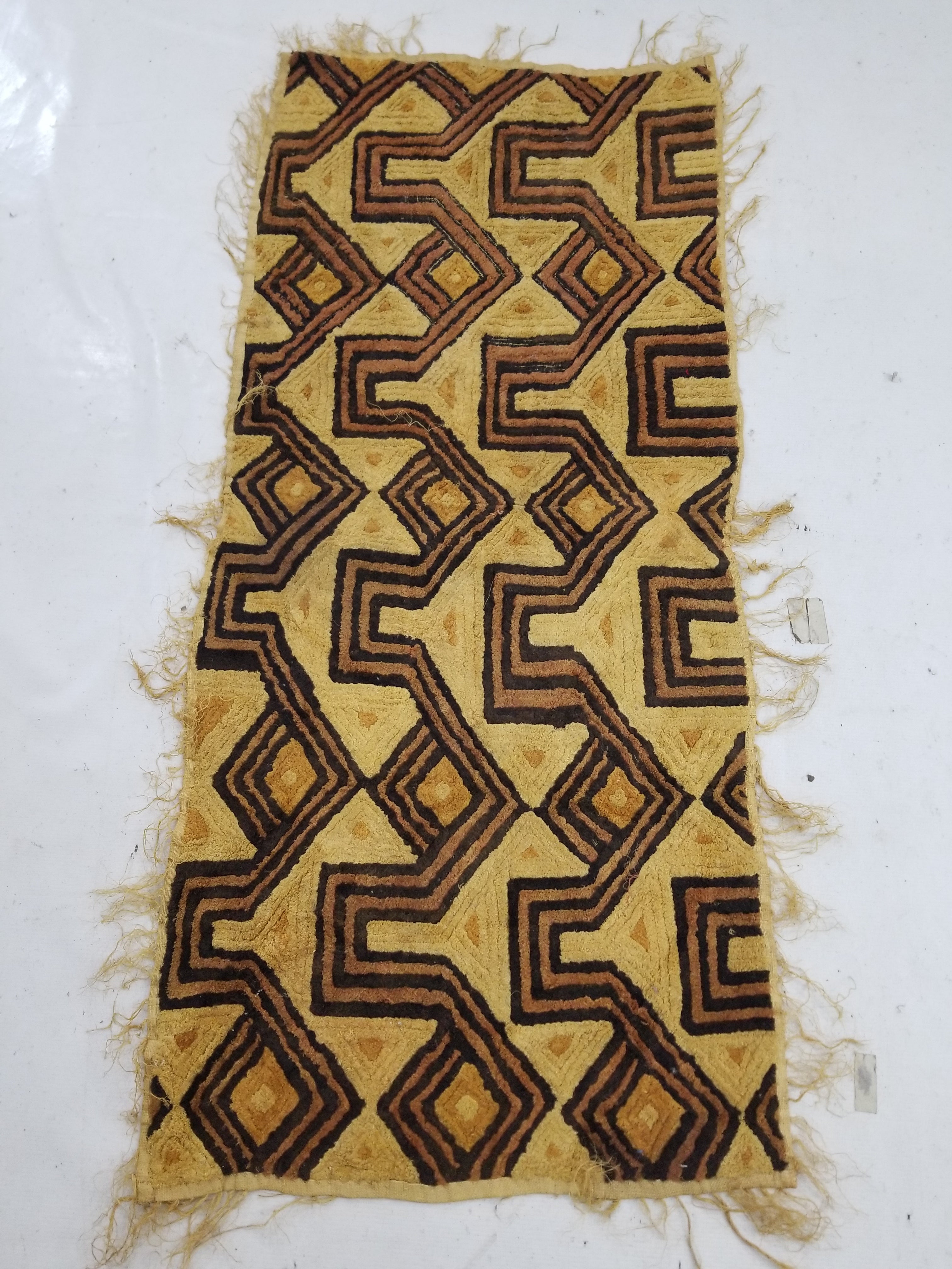 Antique Tribal African Kuba Cloth Velvet Embroidered Raffia Textile 140x58cm