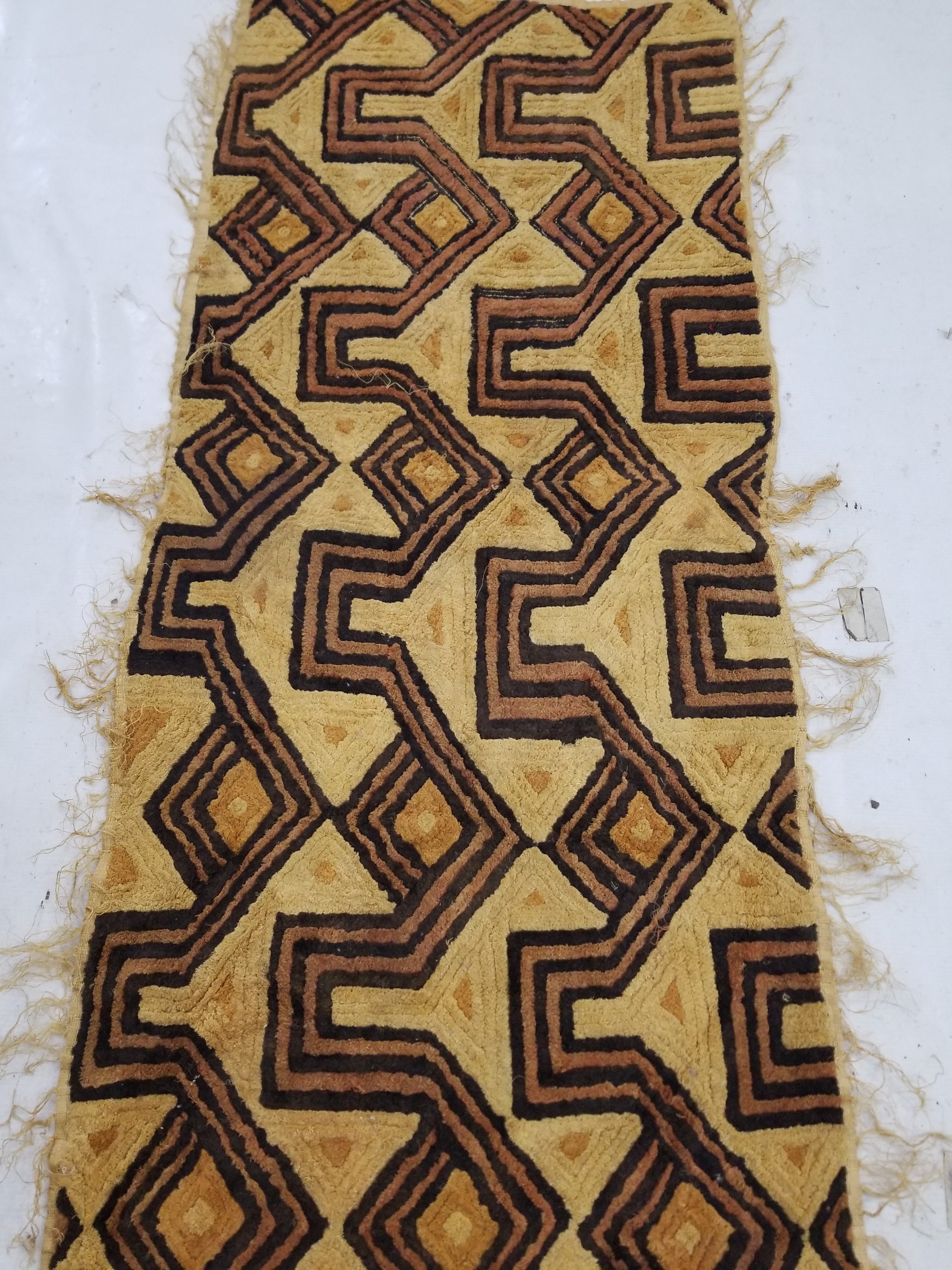 Antique Tribal African Kuba Cloth Velvet Embroidered Raffia Textile 140x58cm