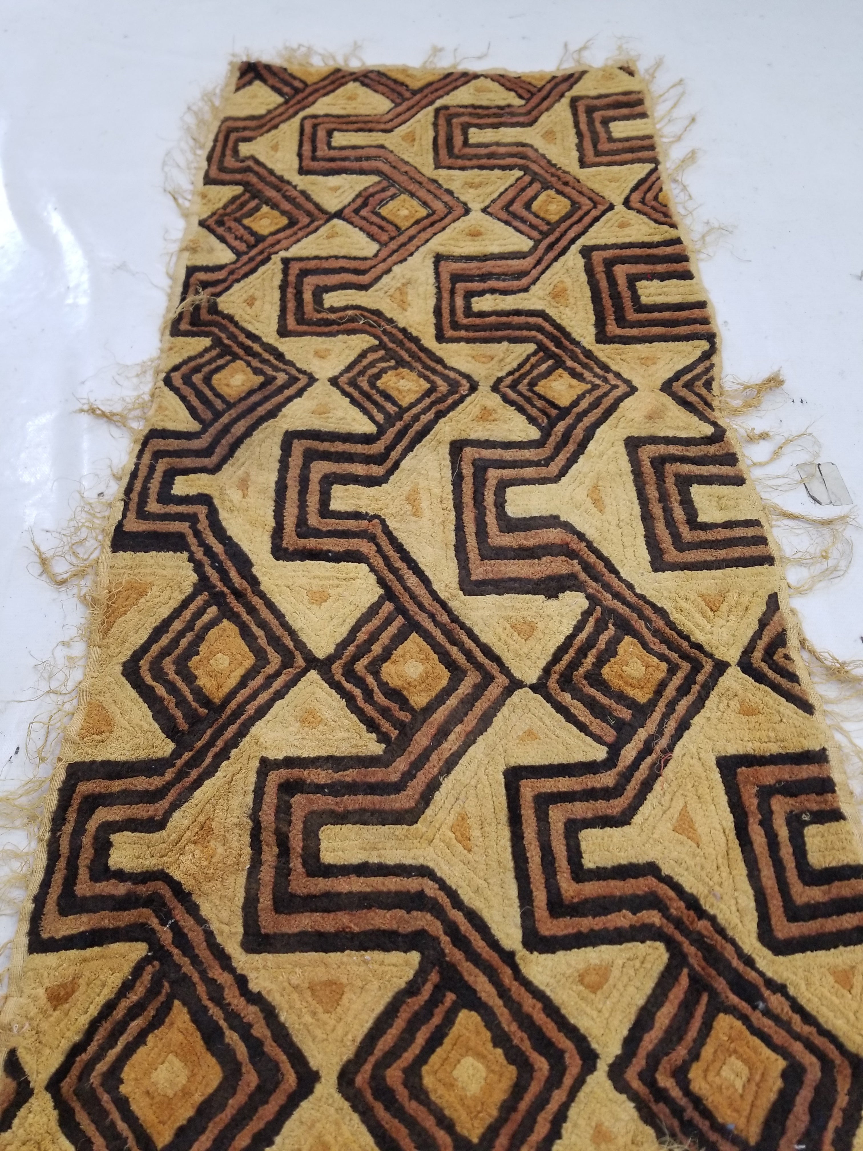 Antique Tribal African Kuba Cloth Velvet Embroidered Raffia Textile 140x58cm