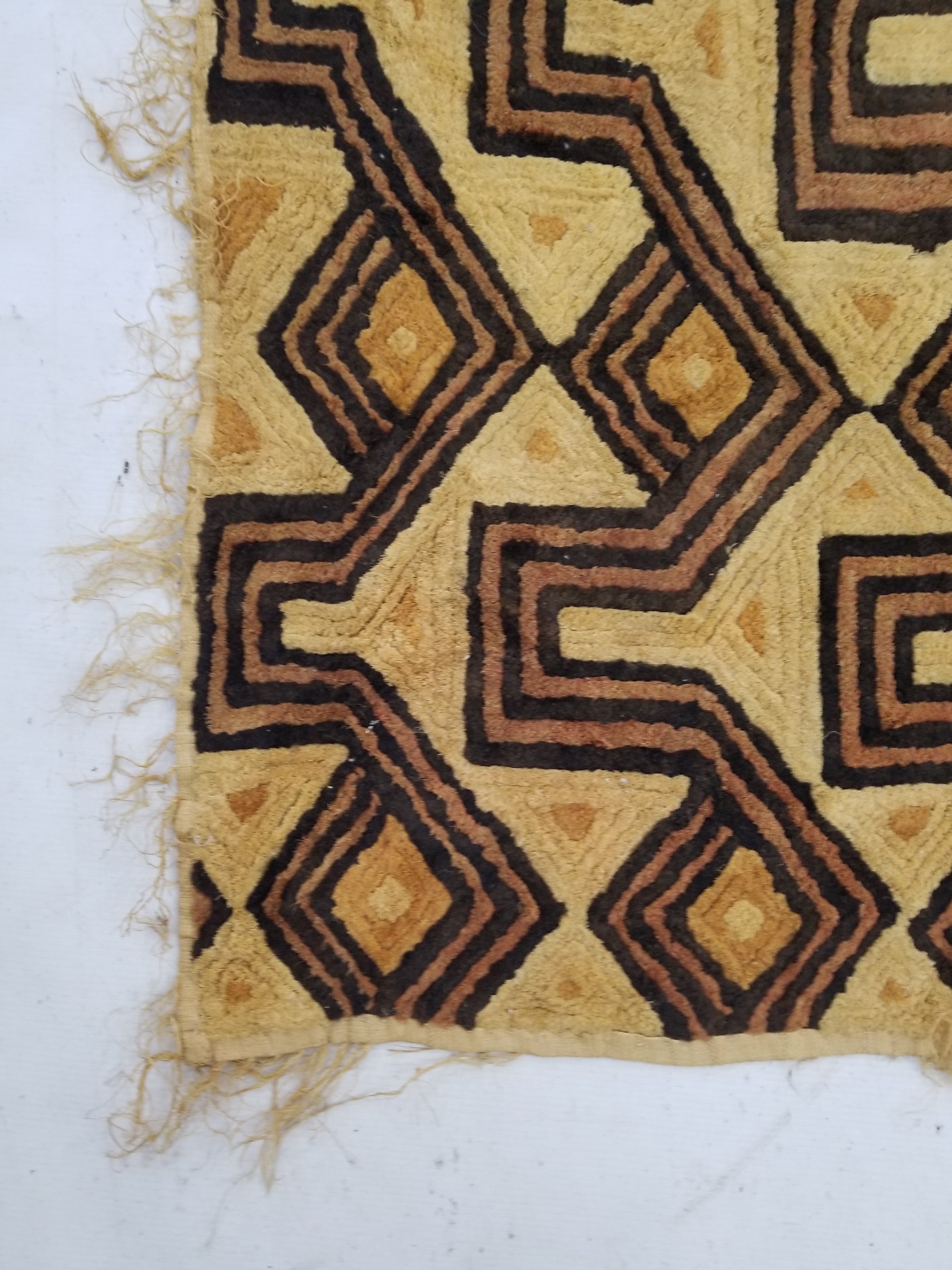 Antique Tribal African Kuba Cloth Velvet Embroidered Raffia Textile 140x58cm