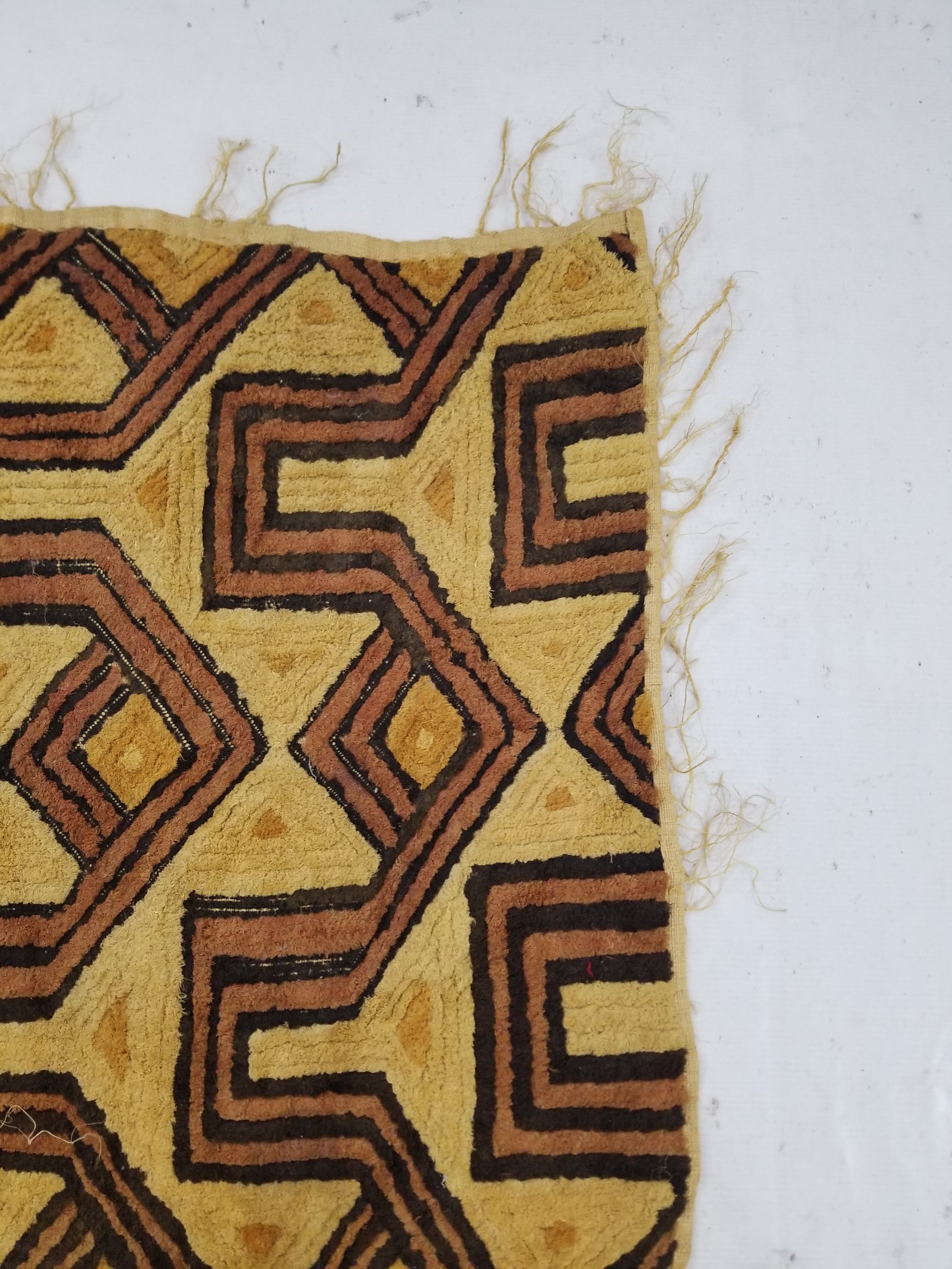 Antique Tribal African Kuba Cloth Velvet Embroidered Raffia Textile 140x58cm