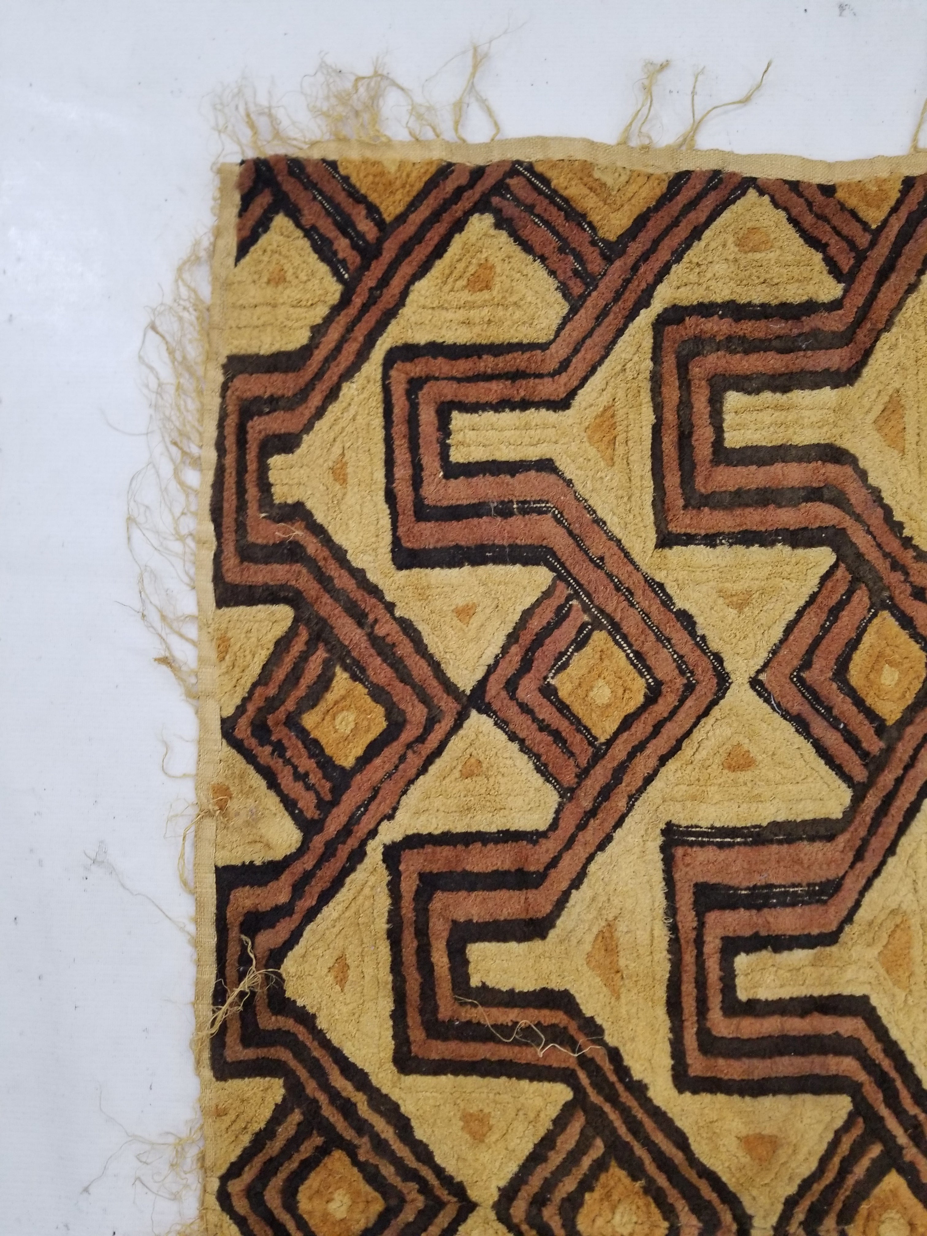 Antique Tribal African Kuba Cloth Velvet Embroidered Raffia Textile 140x58cm