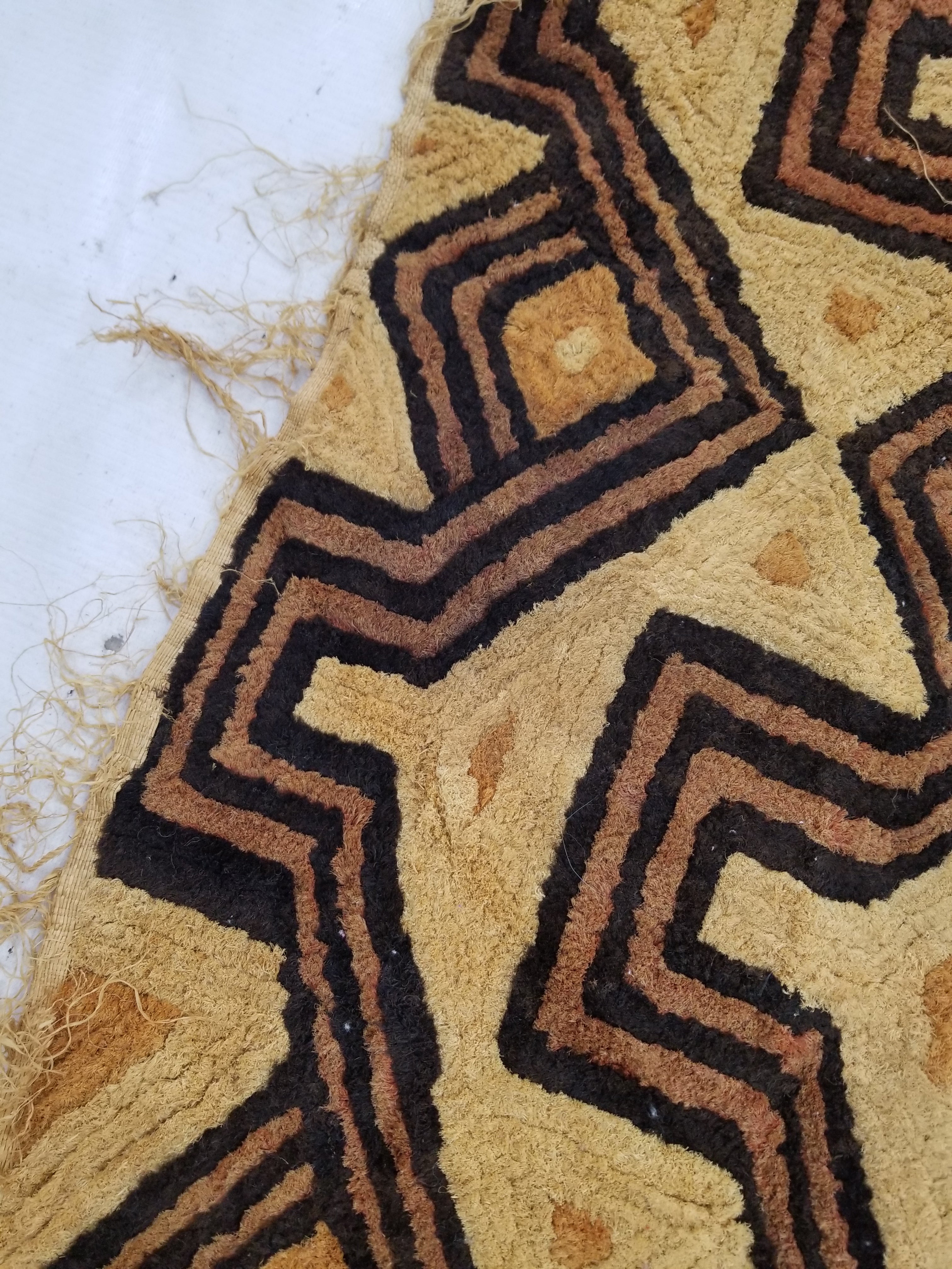Antique Tribal African Kuba Cloth Velvet Embroidered Raffia Textile 140x58cm