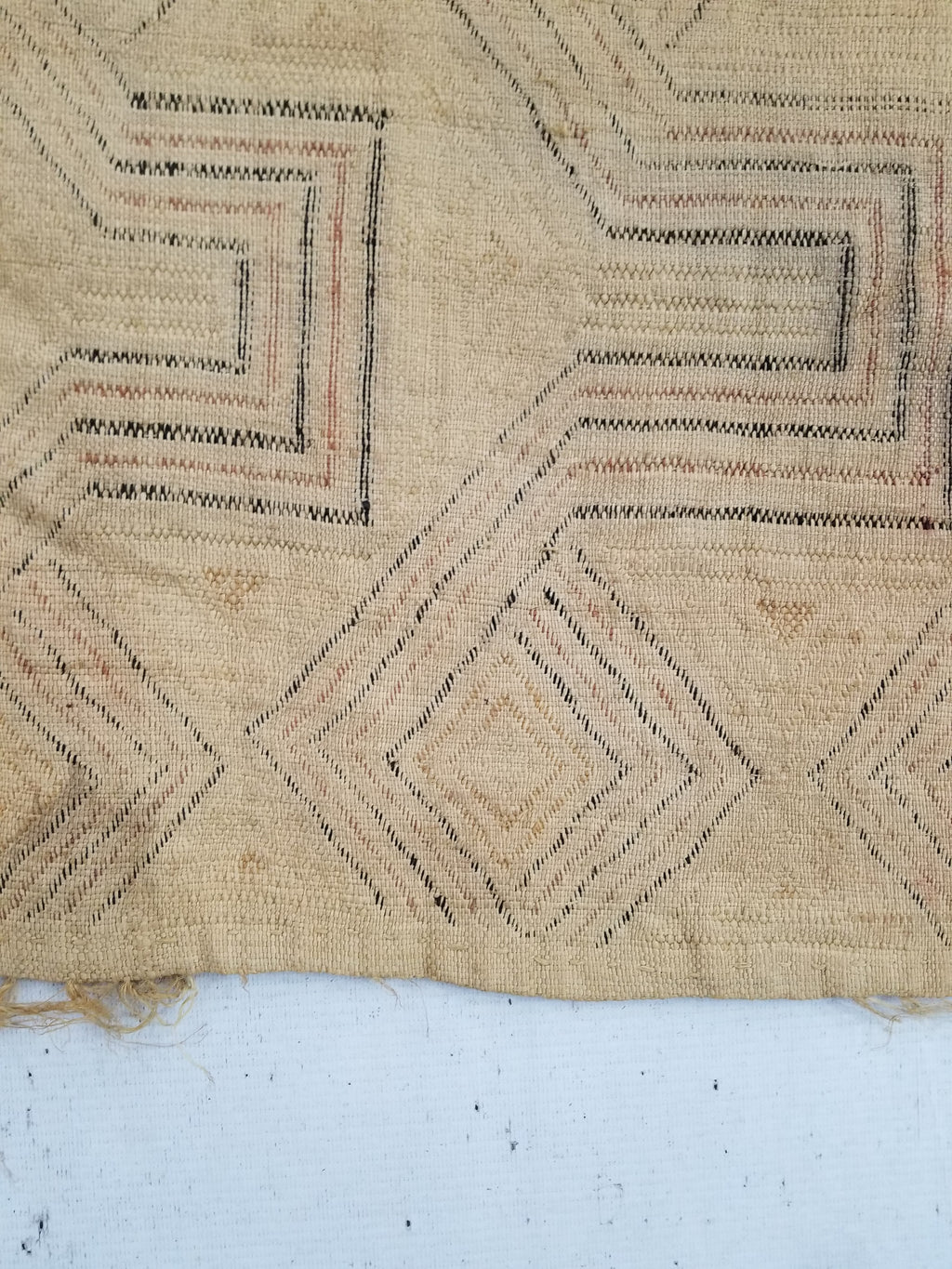Antique Tribal African Kuba Cloth Velvet Embroidered Raffia Textile 140x58cm