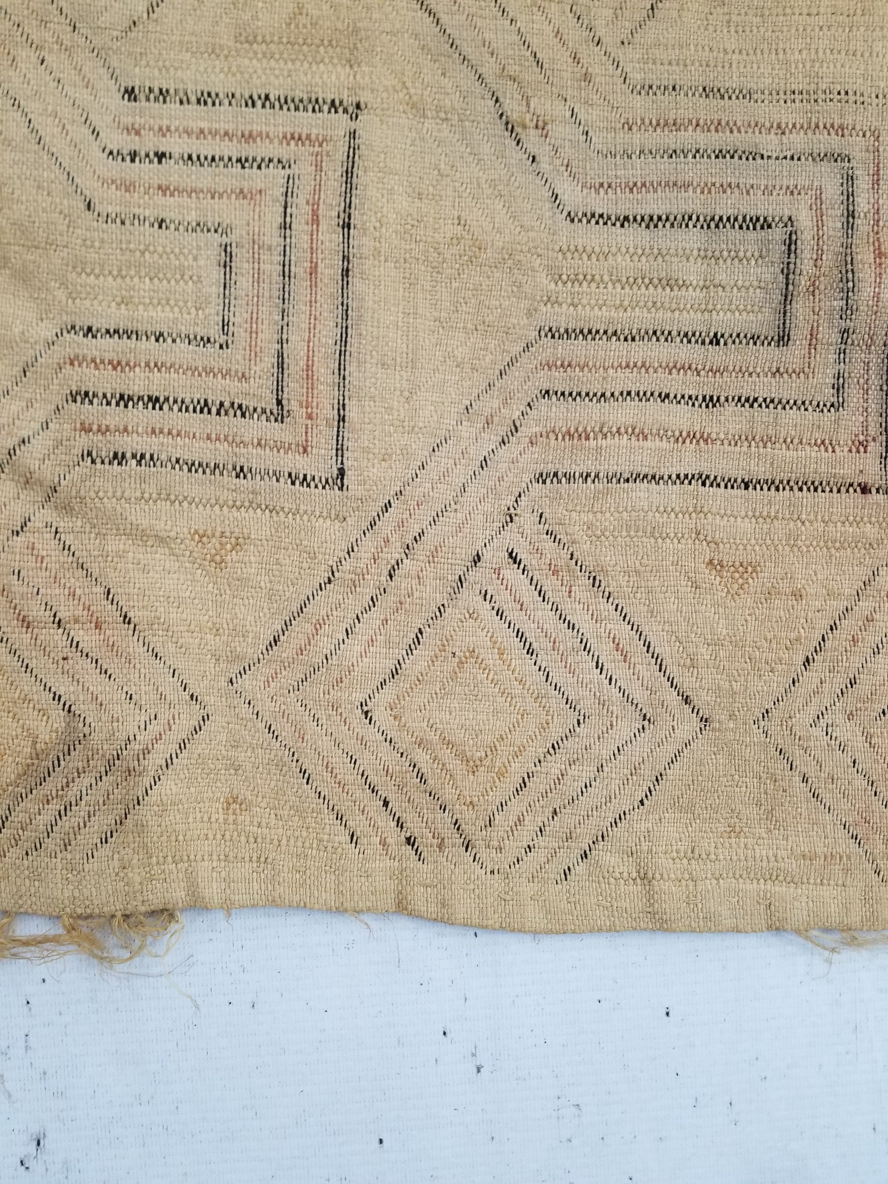 Antique Tribal African Kuba Cloth Velvet Embroidered Raffia Textile 140x58cm