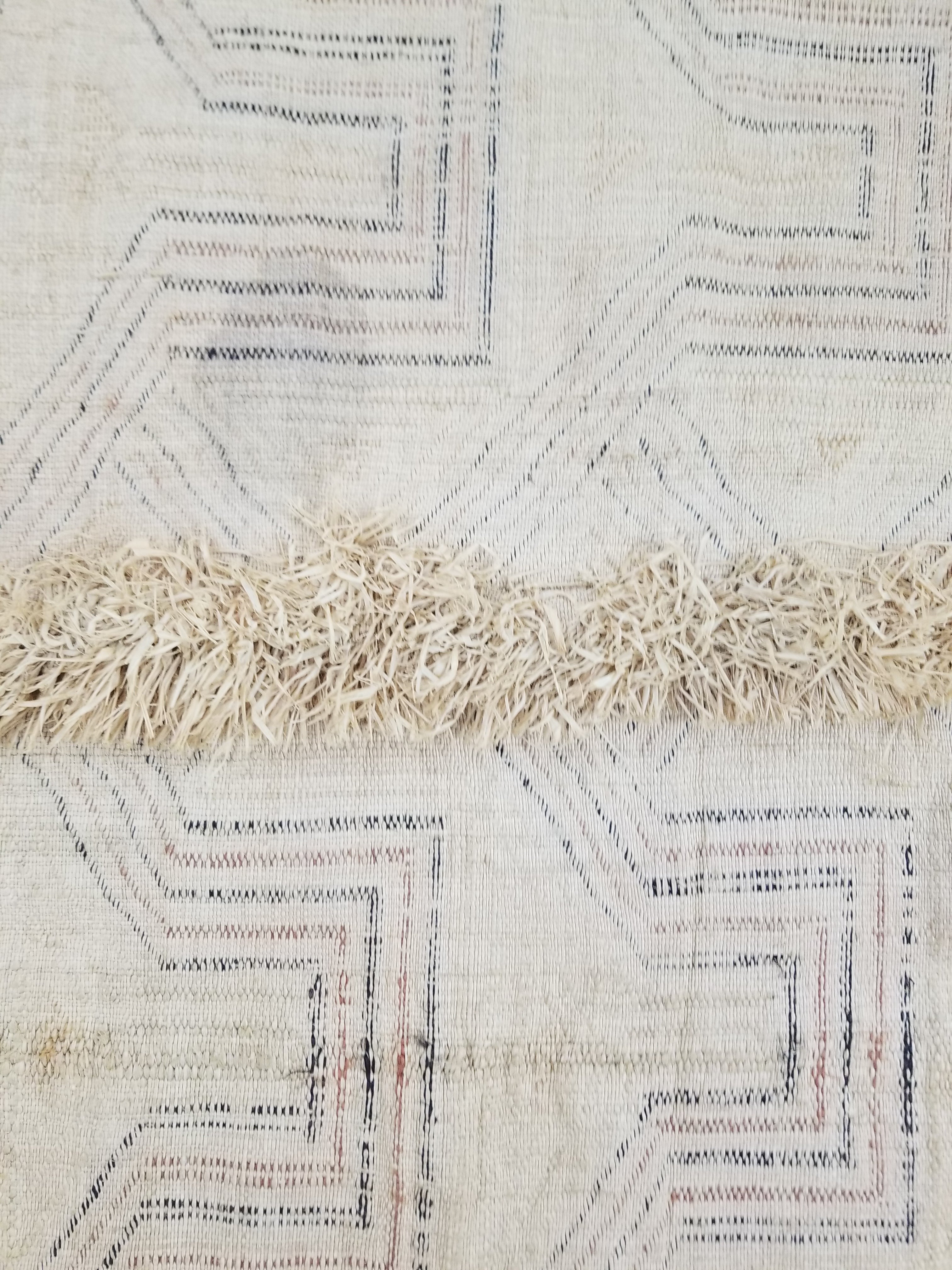 Antique Tribal African Kuba Cloth Velvet Embroidered Raffia Textile 140x58cm