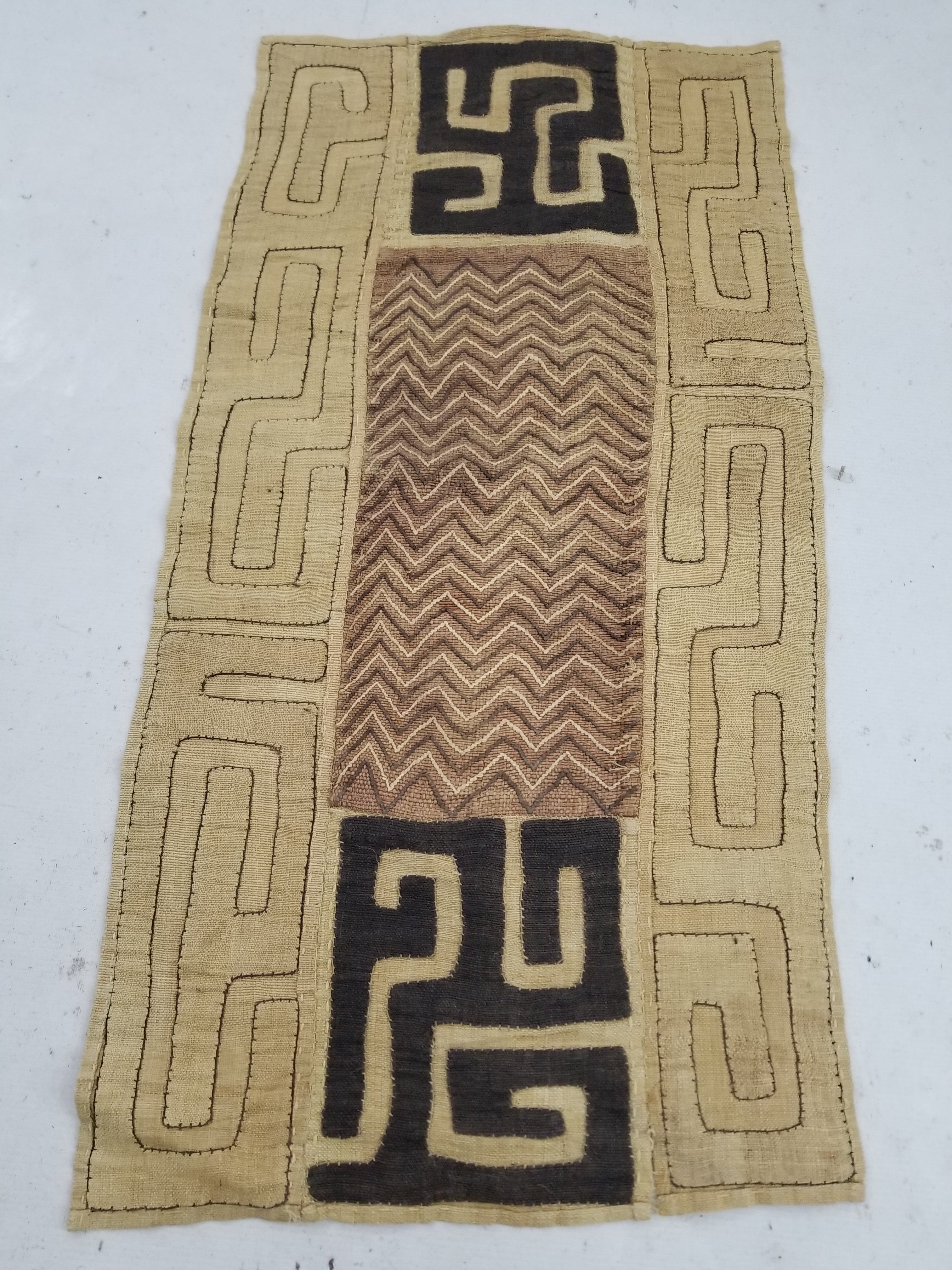 Vintage Tribal African Kuba Cloth Raffia Textile Panel 97x49cm