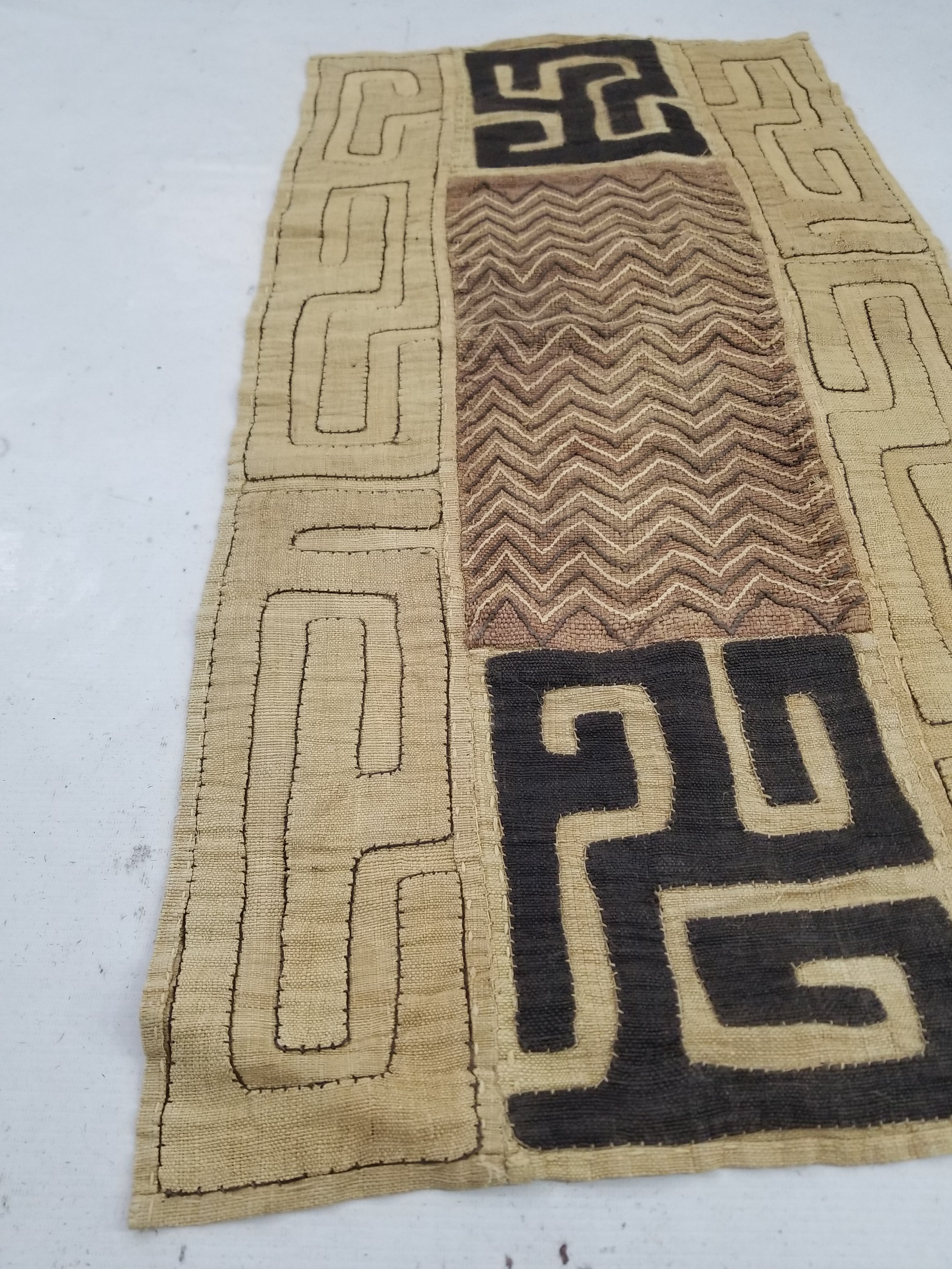 Vintage Tribal African Kuba Cloth Raffia Textile Panel 97x49cm