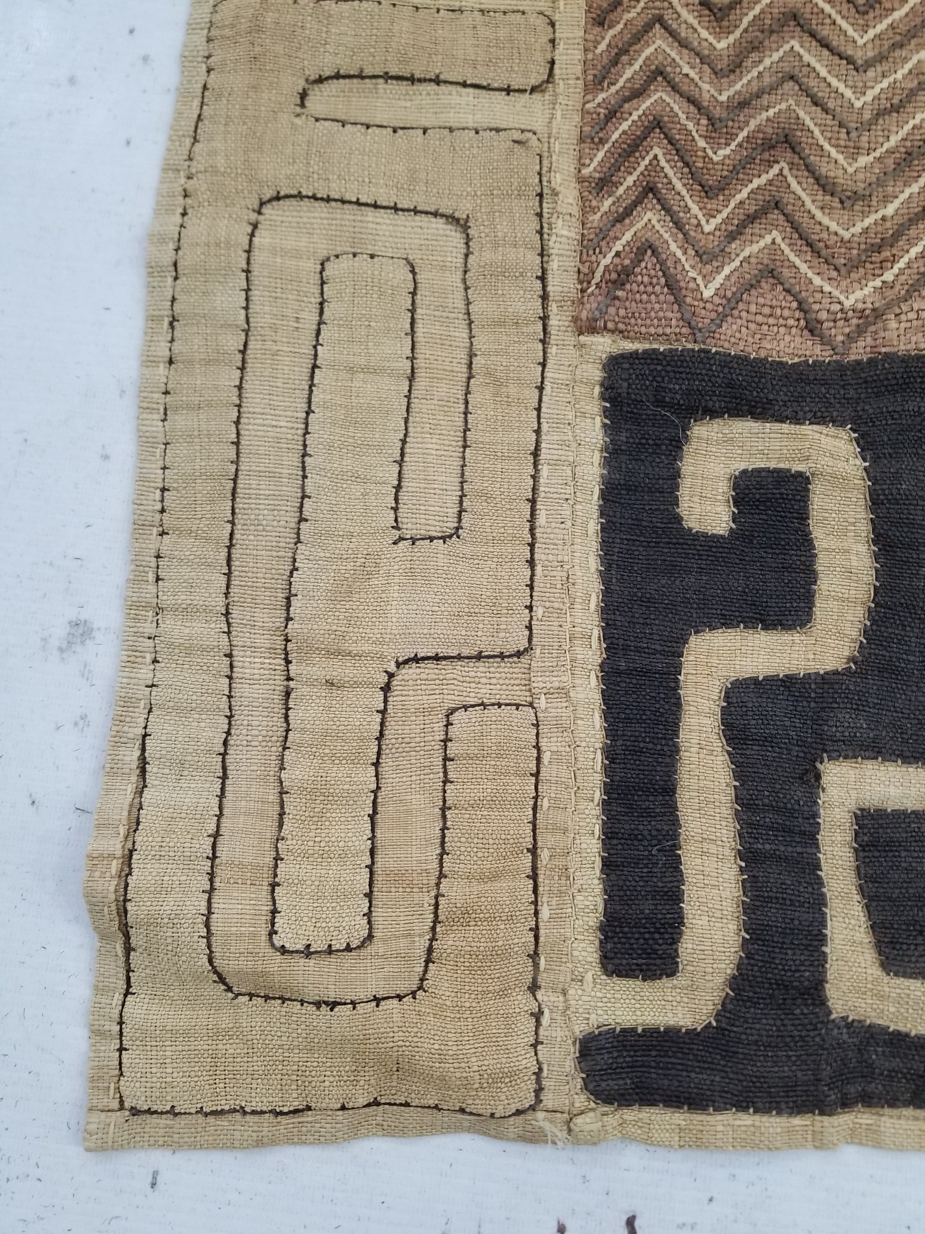 Vintage Tribal African Kuba Cloth Raffia Textile Panel 97x49cm