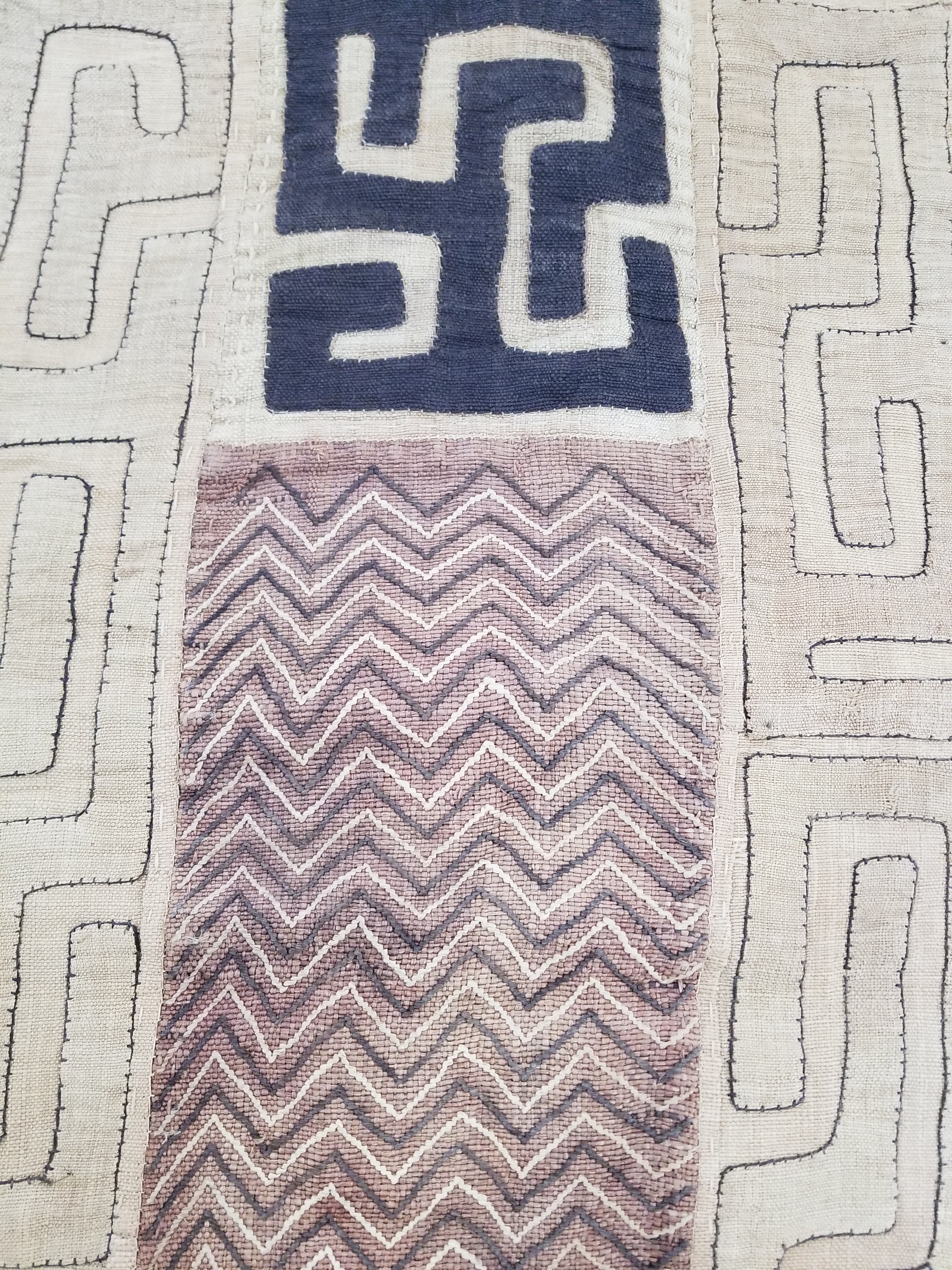 Vintage Tribal African Kuba Cloth Raffia Textile Panel 97x49cm