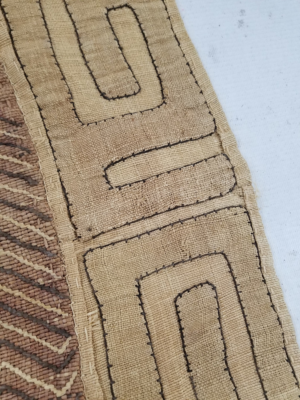 Vintage Tribal African Kuba Cloth Raffia Textile Panel 97x49cm