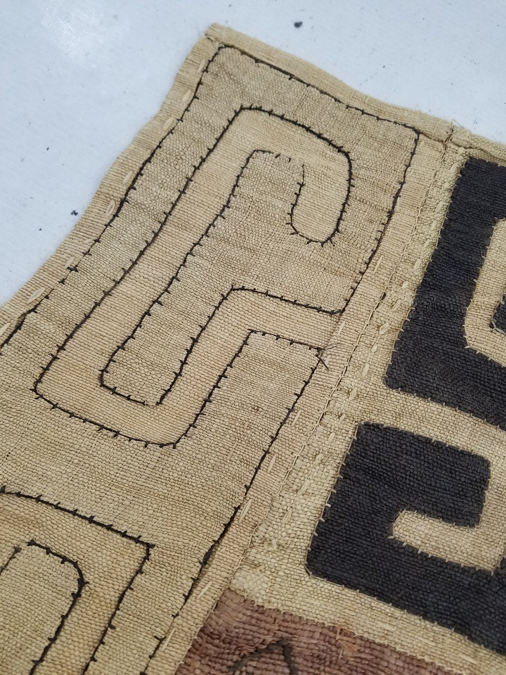 Vintage Tribal African Kuba Cloth Raffia Textile Panel 97x49cm