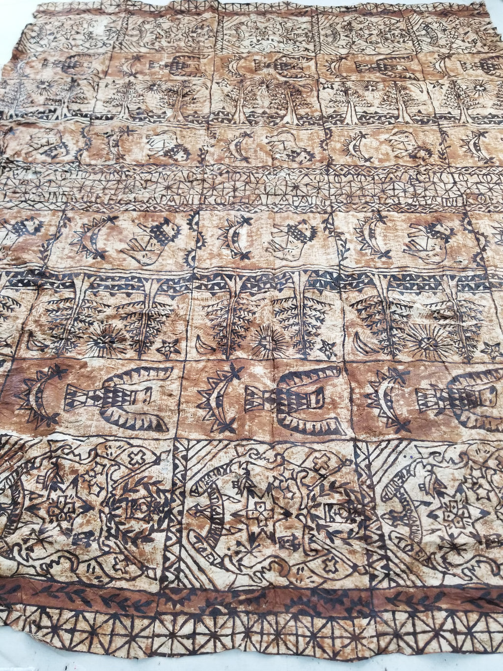 Vintage Traditional Polynesian Tapa Bark Cloth Textile 286x226cm