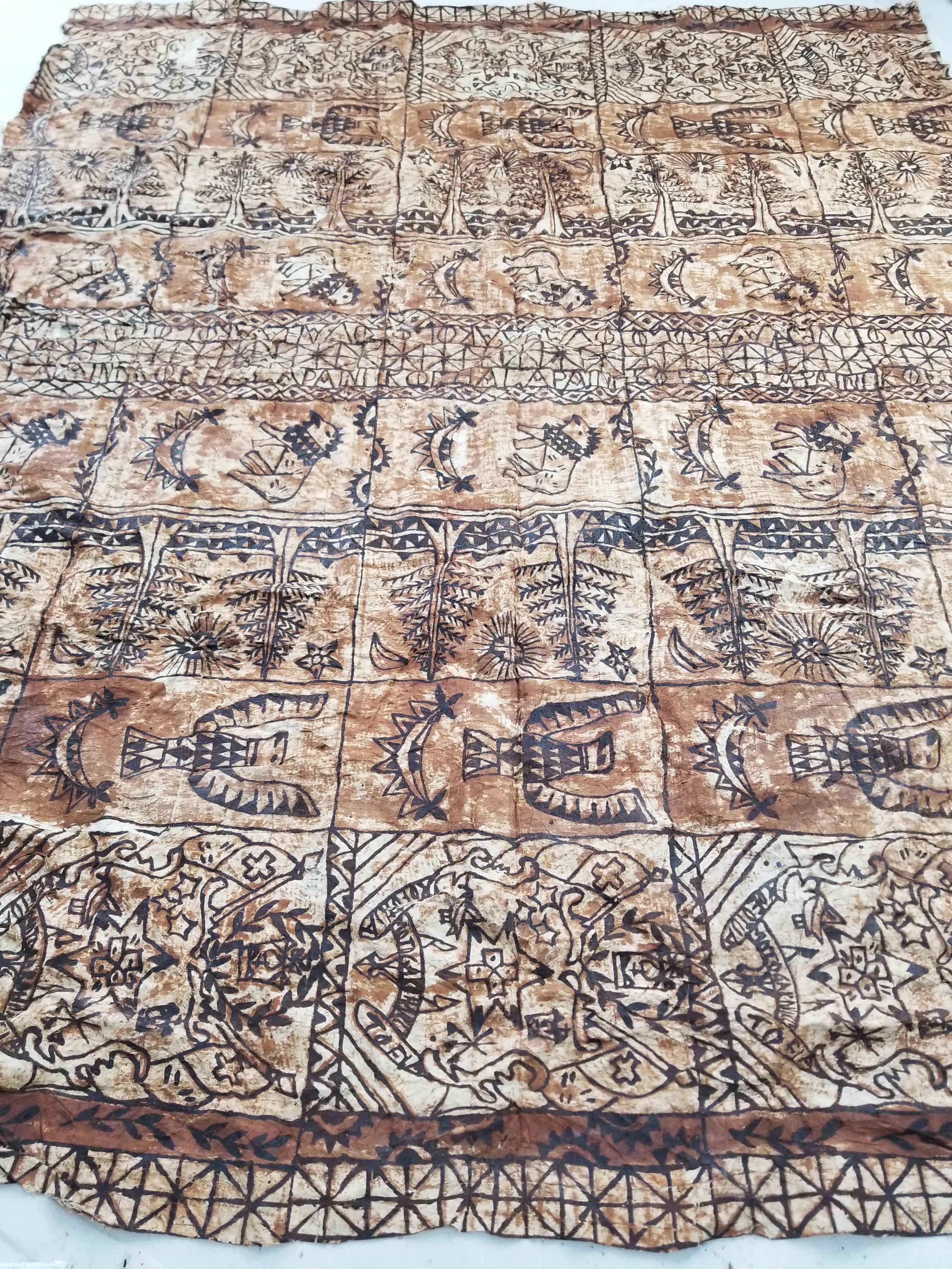 Vintage Traditional Polynesian Tapa Bark Cloth Textile 286x226cm