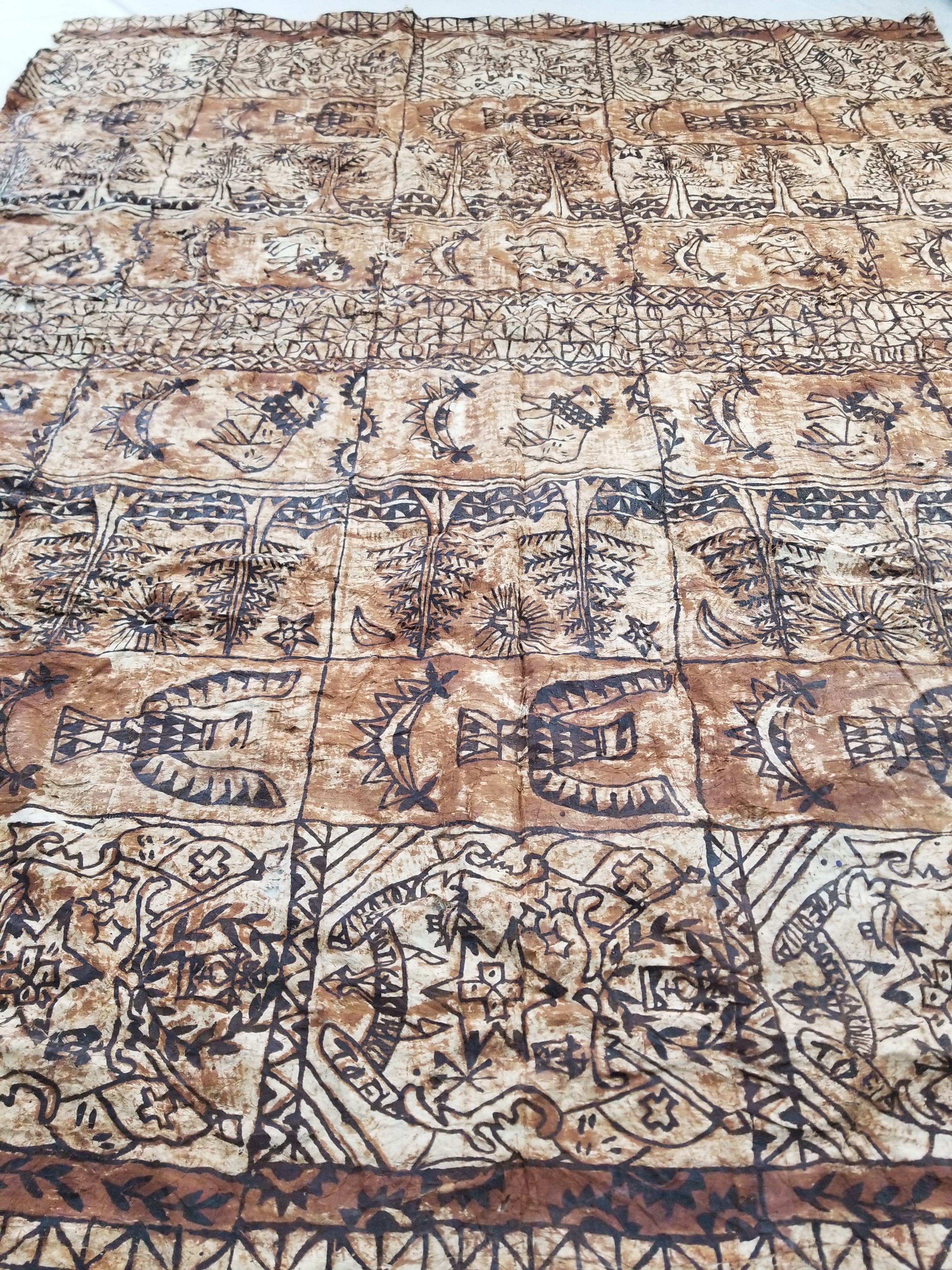 Vintage Traditional Polynesian Tapa Bark Cloth Textile 286x226cm