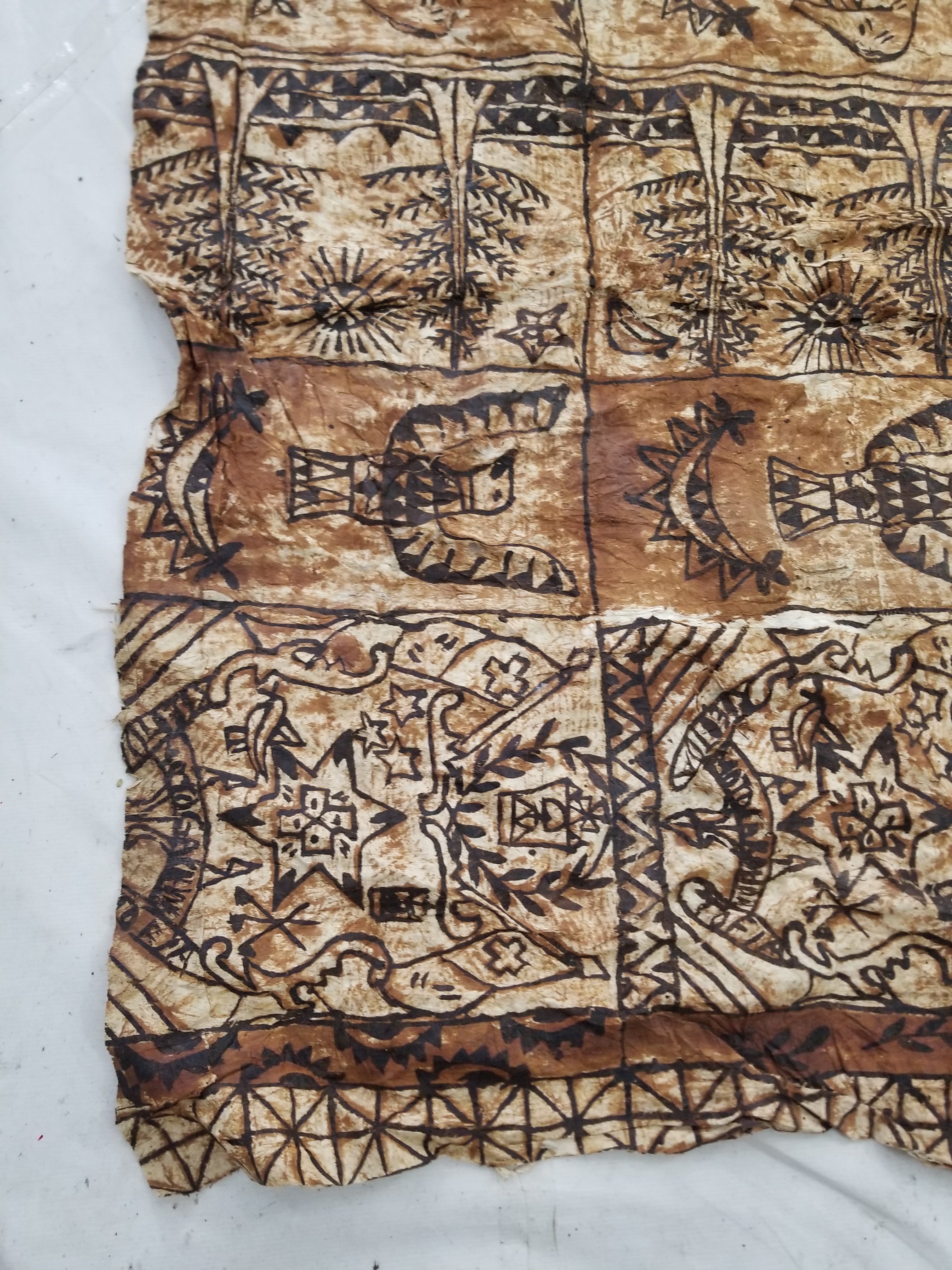 Vintage Traditional Polynesian Tapa Bark Cloth Textile 286x226cm