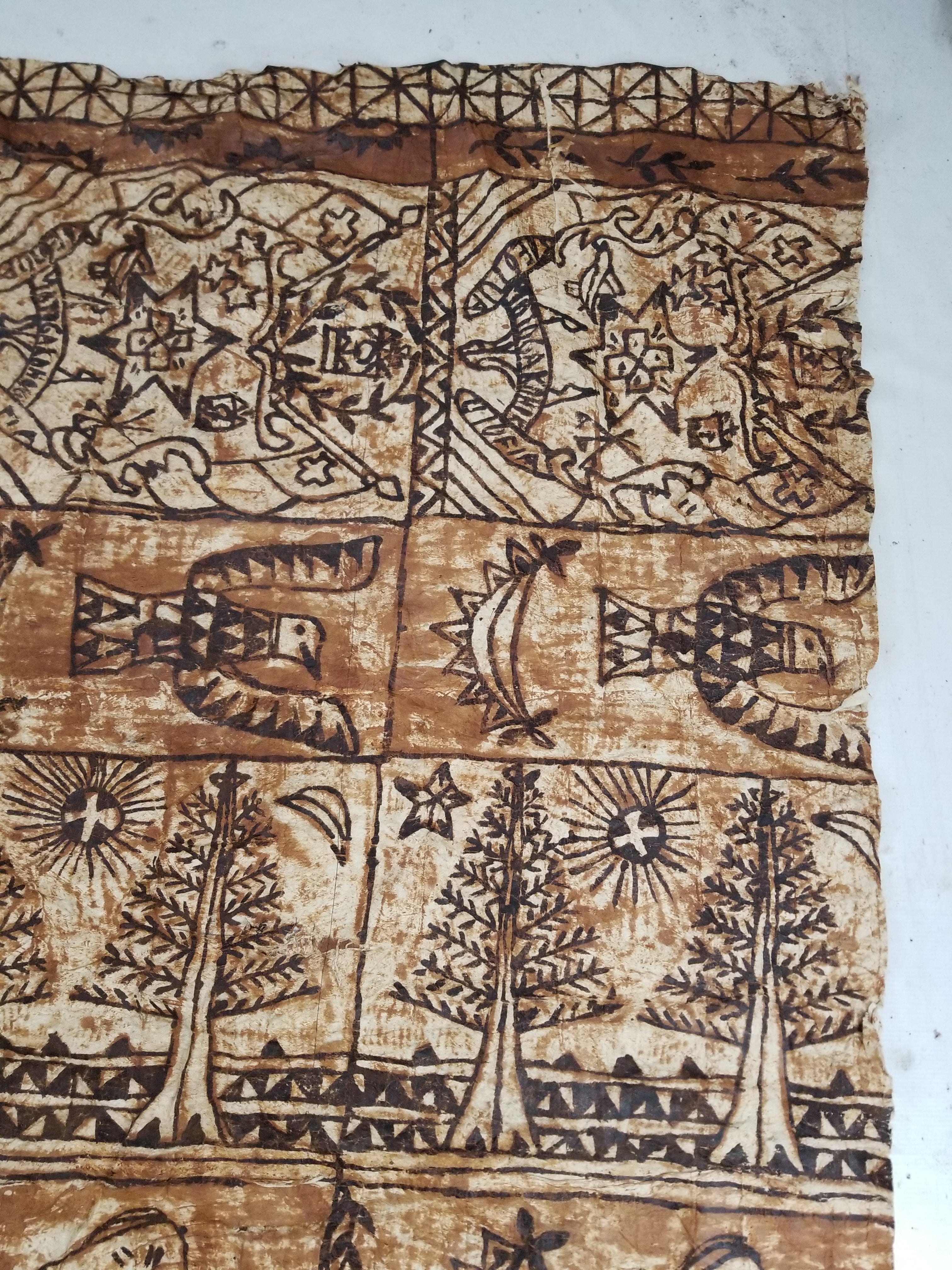 Vintage Traditional Polynesian Tapa Bark Cloth Textile 286x226cm