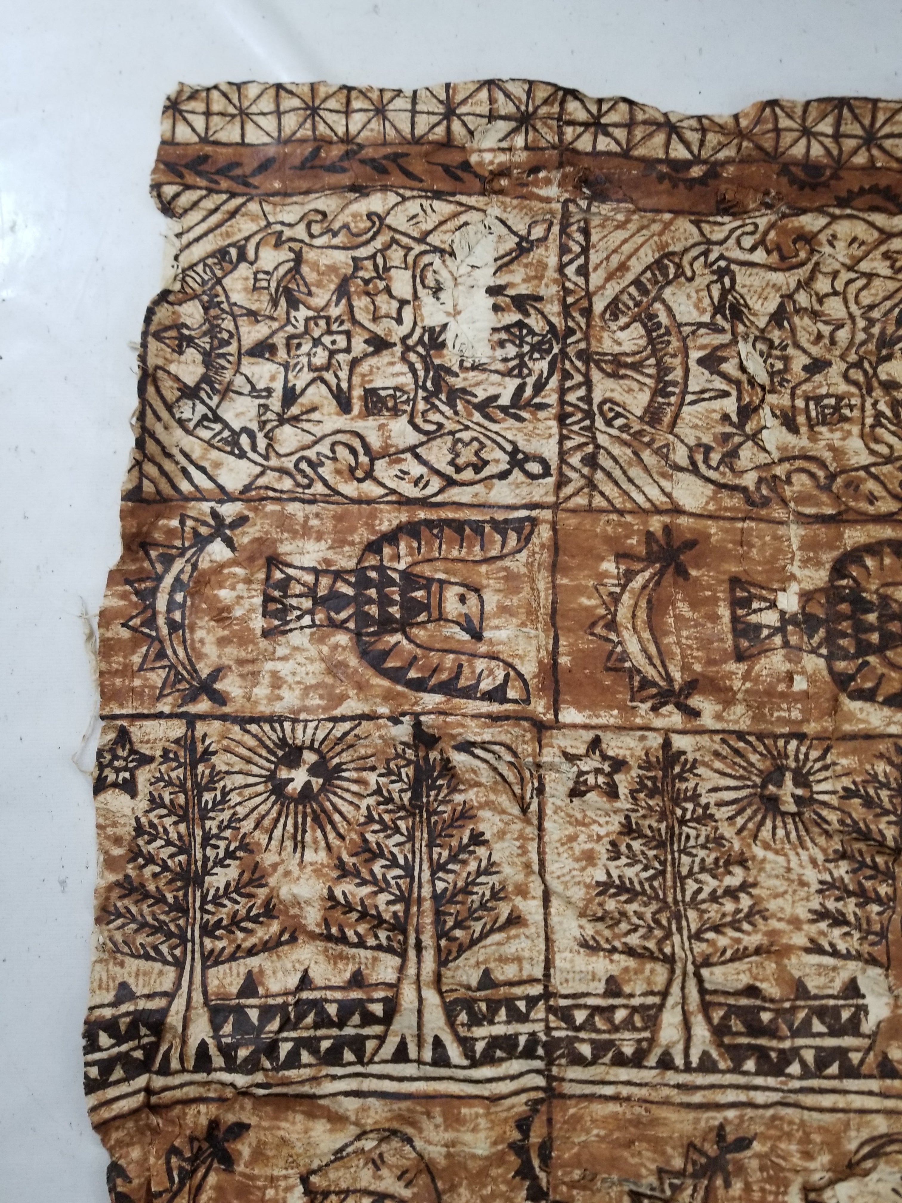 Vintage Traditional Polynesian Tapa Bark Cloth Textile 286x226cm