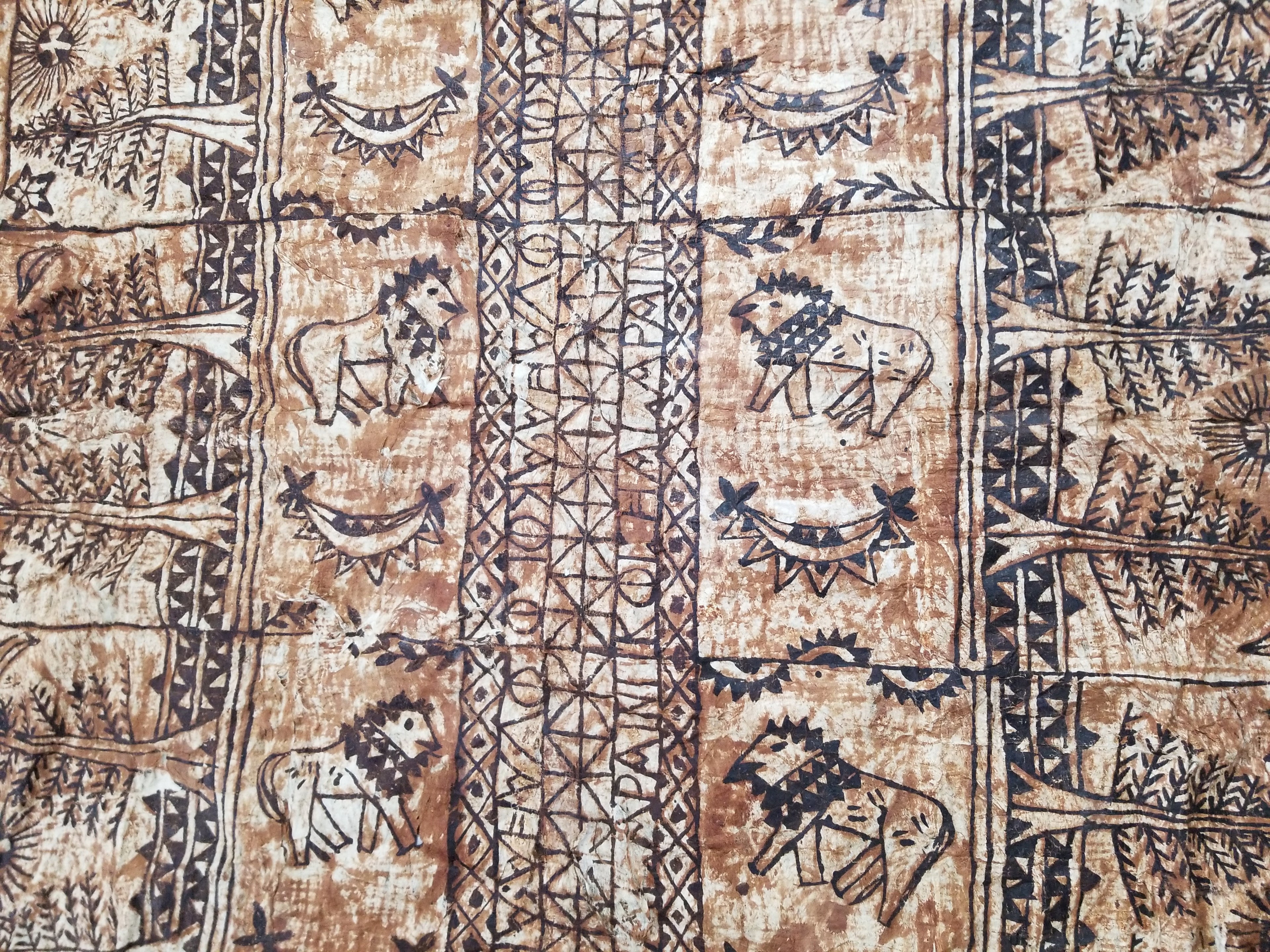 Vintage Traditional Polynesian Tapa Bark Cloth Textile 286x226cm