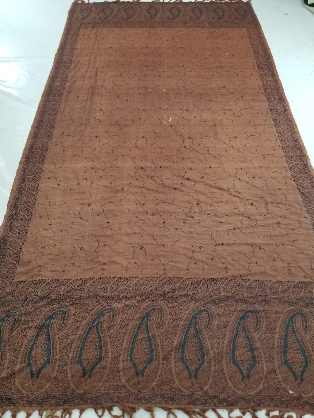 Vintage Traditional Kashmiri Paisley Printed Wool Shawl 314x160cm