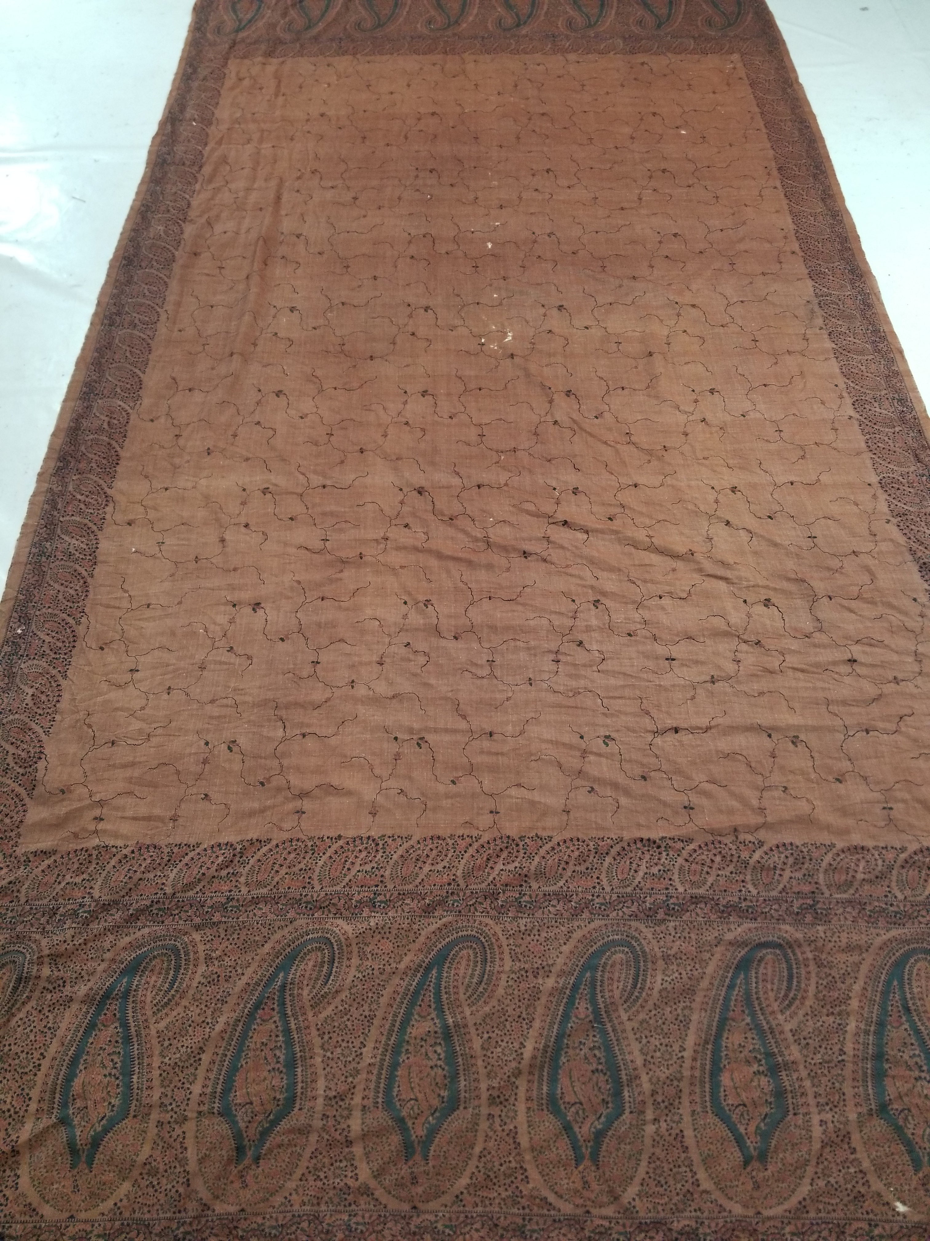 Vintage Traditional Kashmiri Paisley Printed Wool Shawl 314x160cm