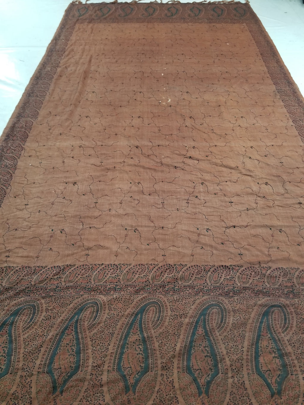 Vintage Traditional Kashmiri Paisley Printed Wool Shawl 314x160cm