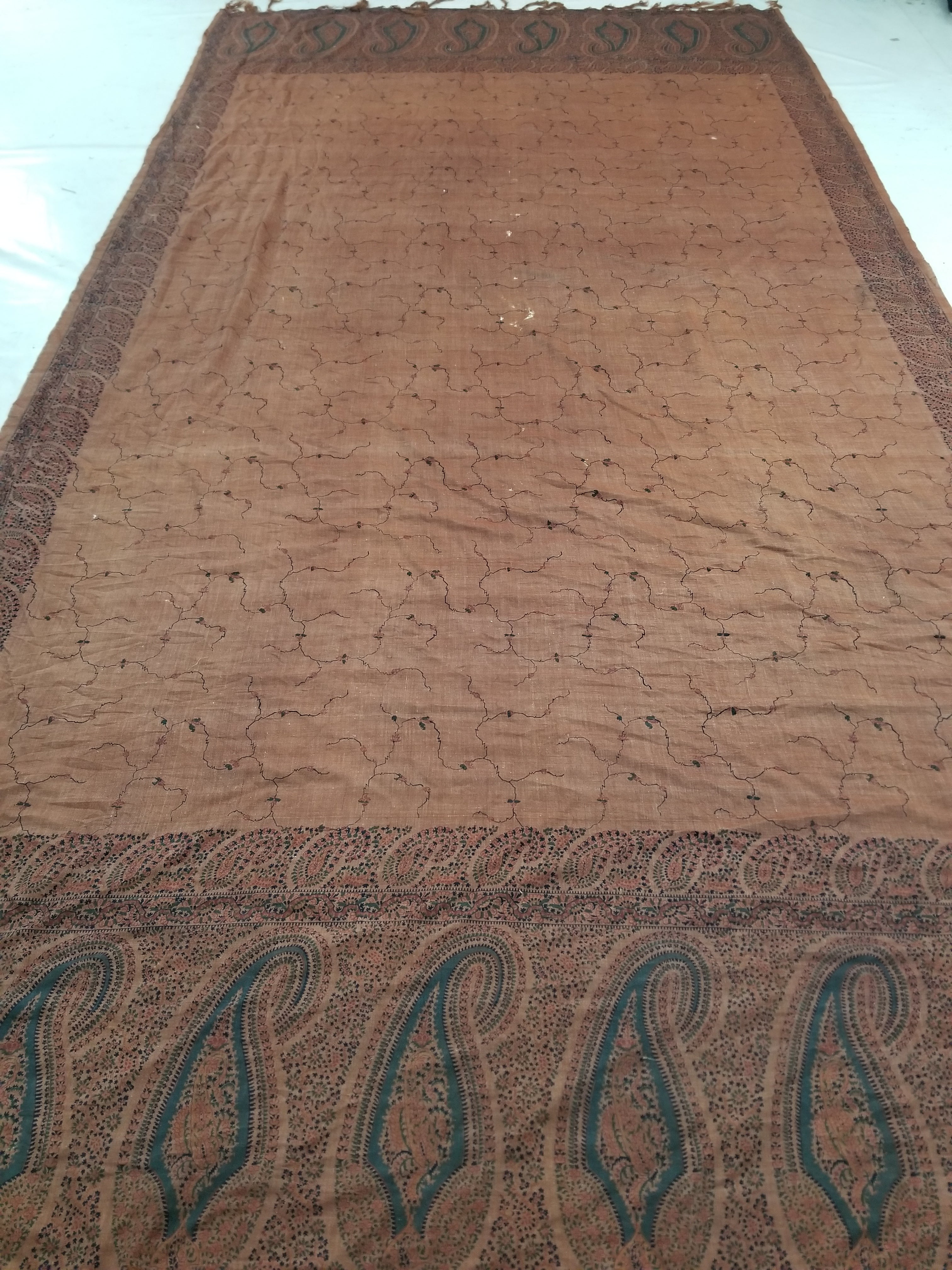 Vintage Traditional Kashmiri Paisley Printed Wool Shawl 314x160cm