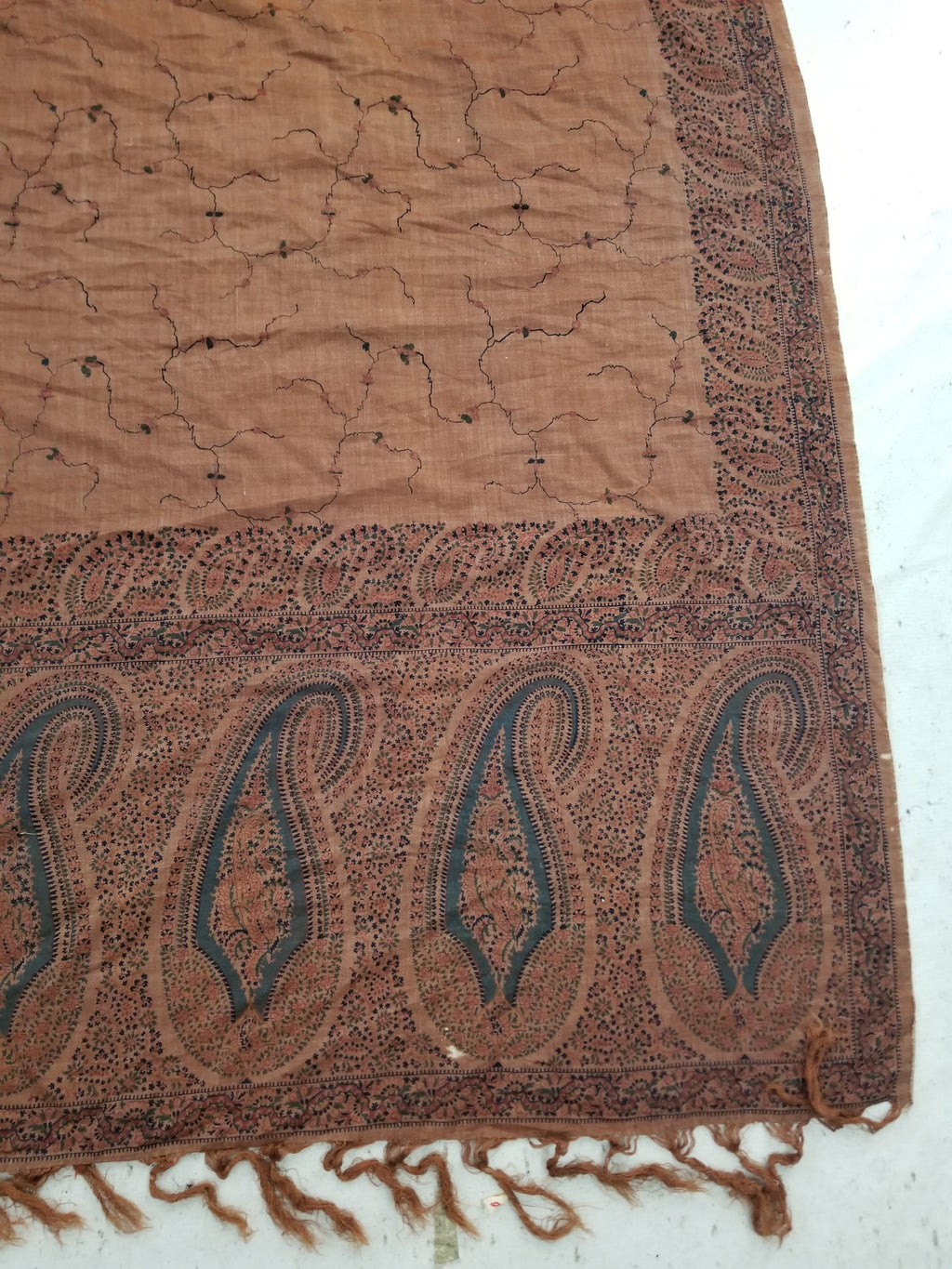 Vintage Traditional Kashmiri Paisley Printed Wool Shawl 314x160cm