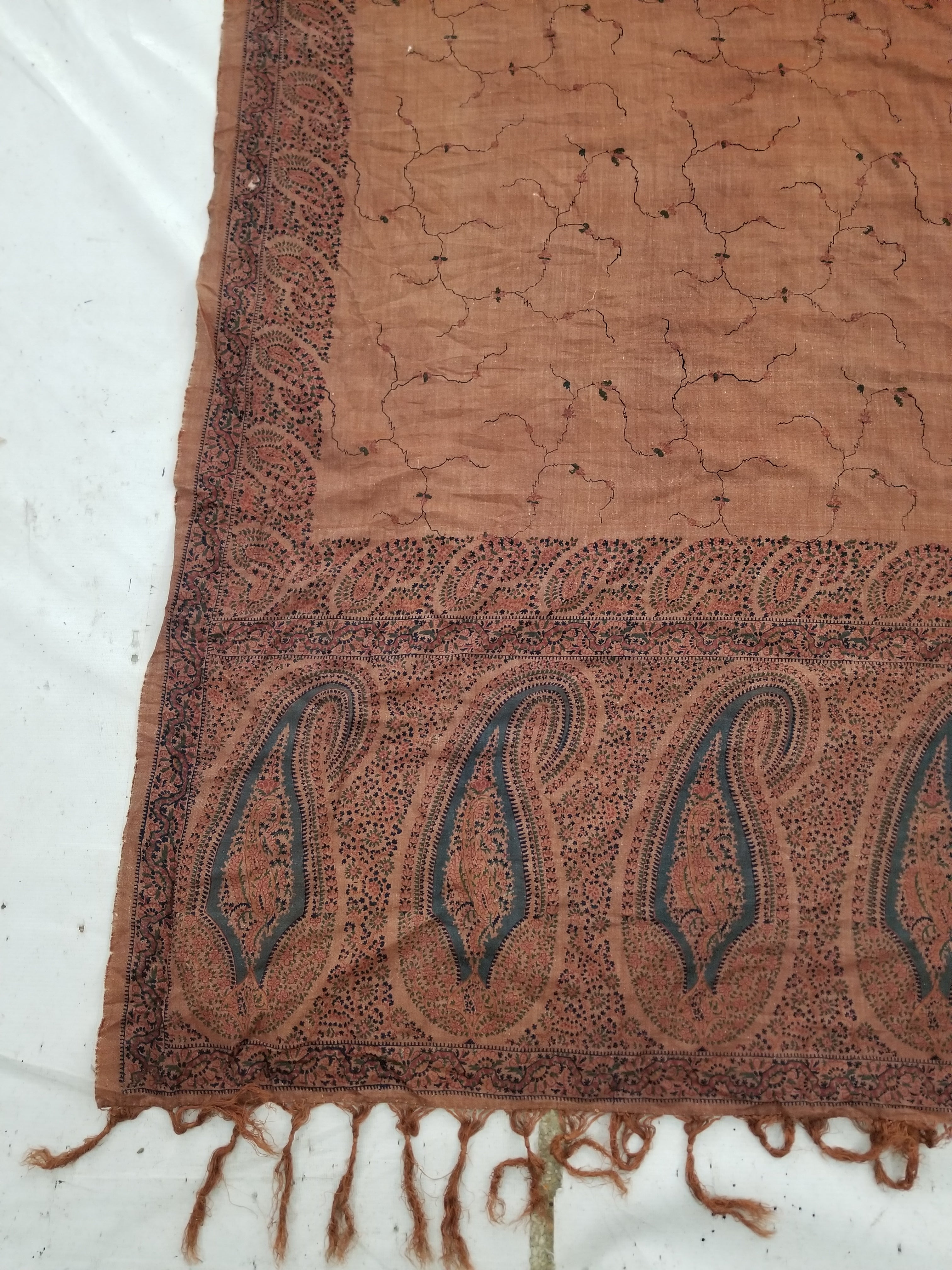 Vintage Traditional Kashmiri Paisley Printed Wool Shawl 314x160cm