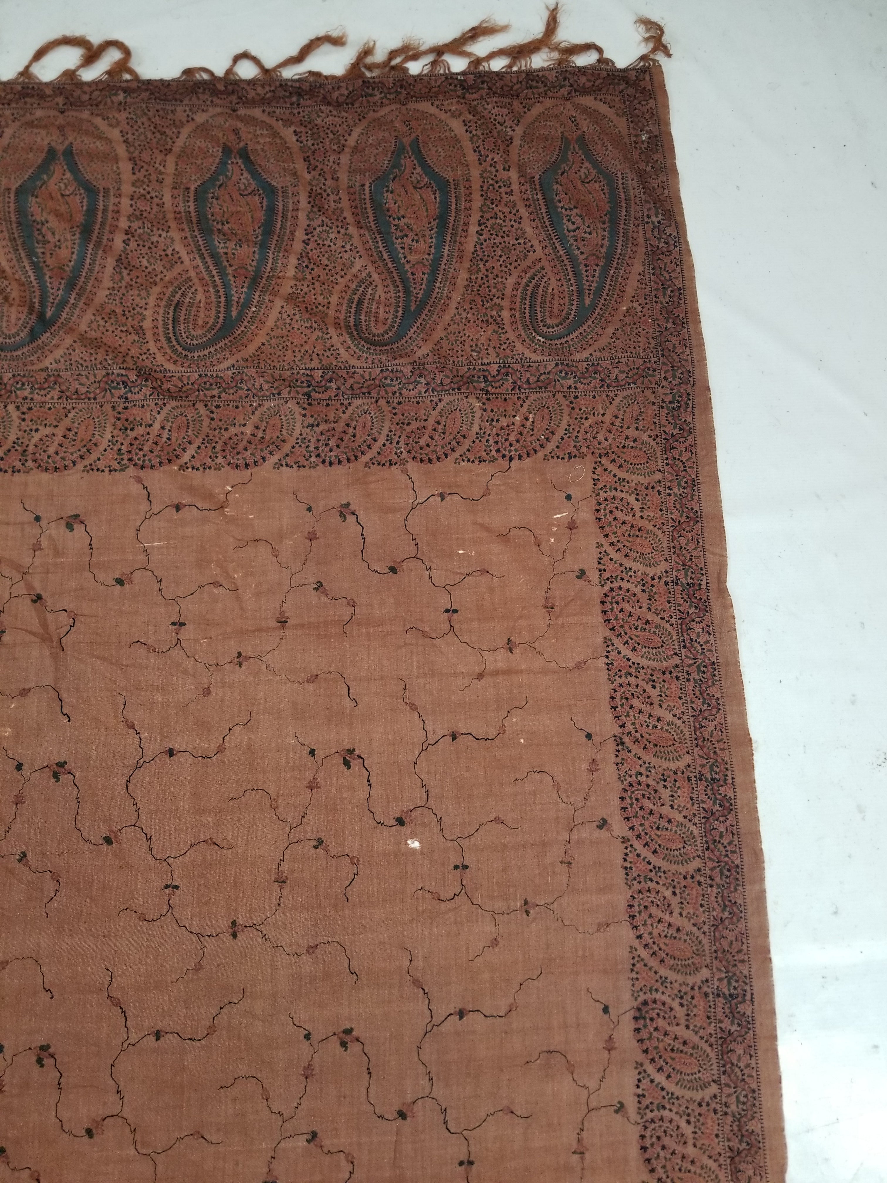 Vintage Traditional Kashmiri Paisley Printed Wool Shawl 314x160cm