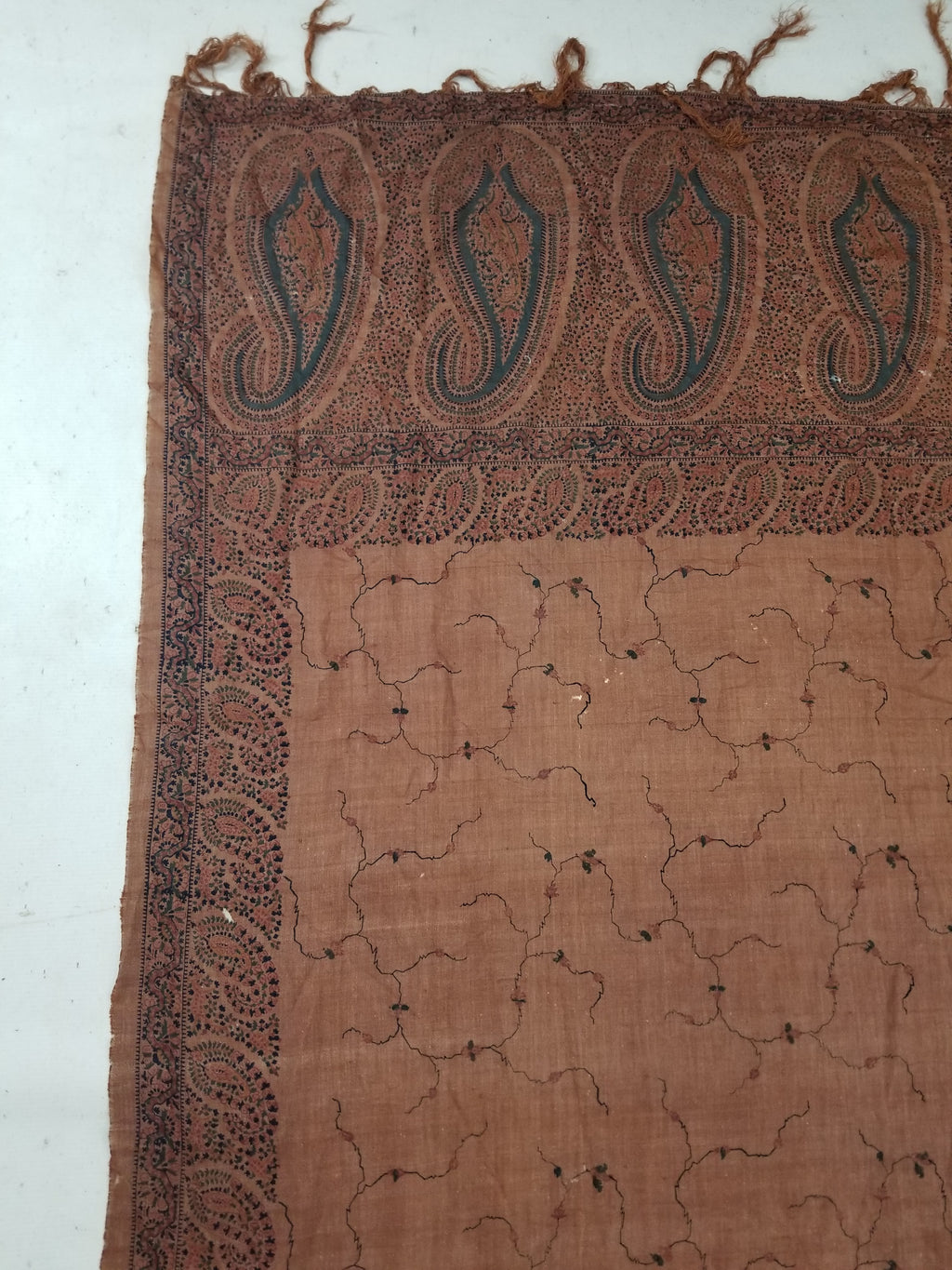 Vintage Traditional Kashmiri Paisley Printed Wool Shawl 314x160cm