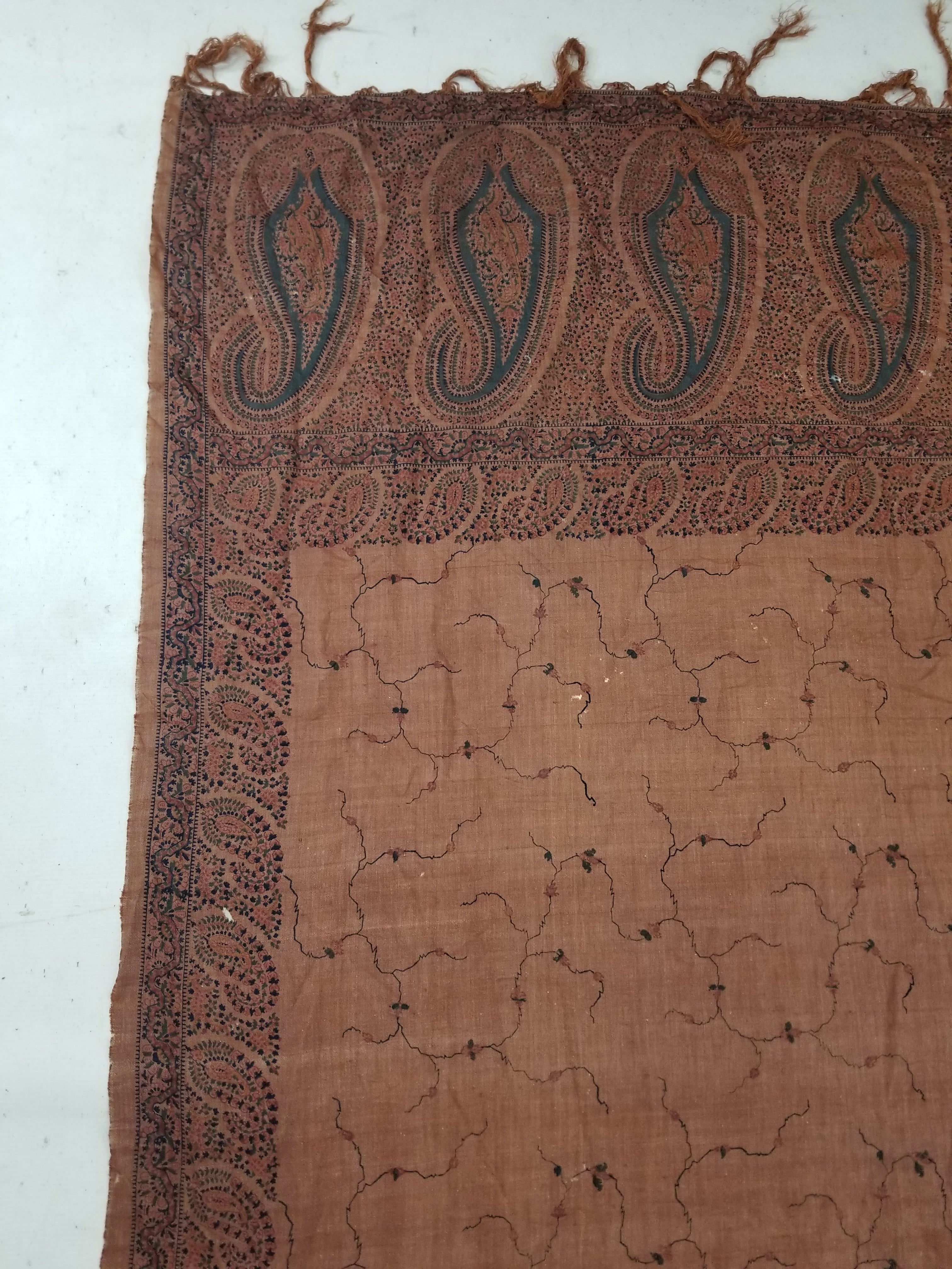 Vintage Traditional Kashmiri Paisley Printed Wool Shawl 314x160cm