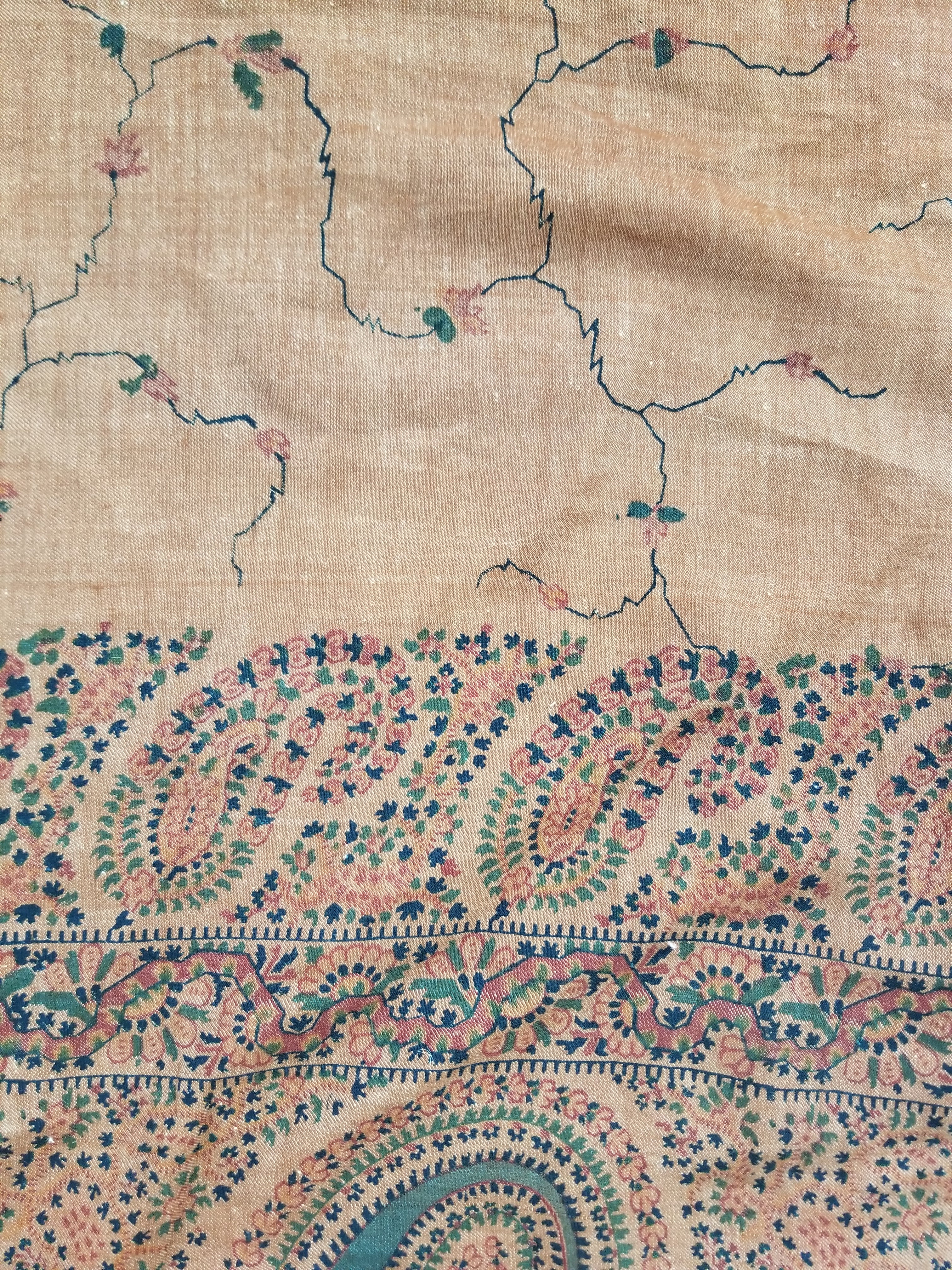 Vintage Traditional Kashmiri Paisley Printed Wool Shawl 314x160cm