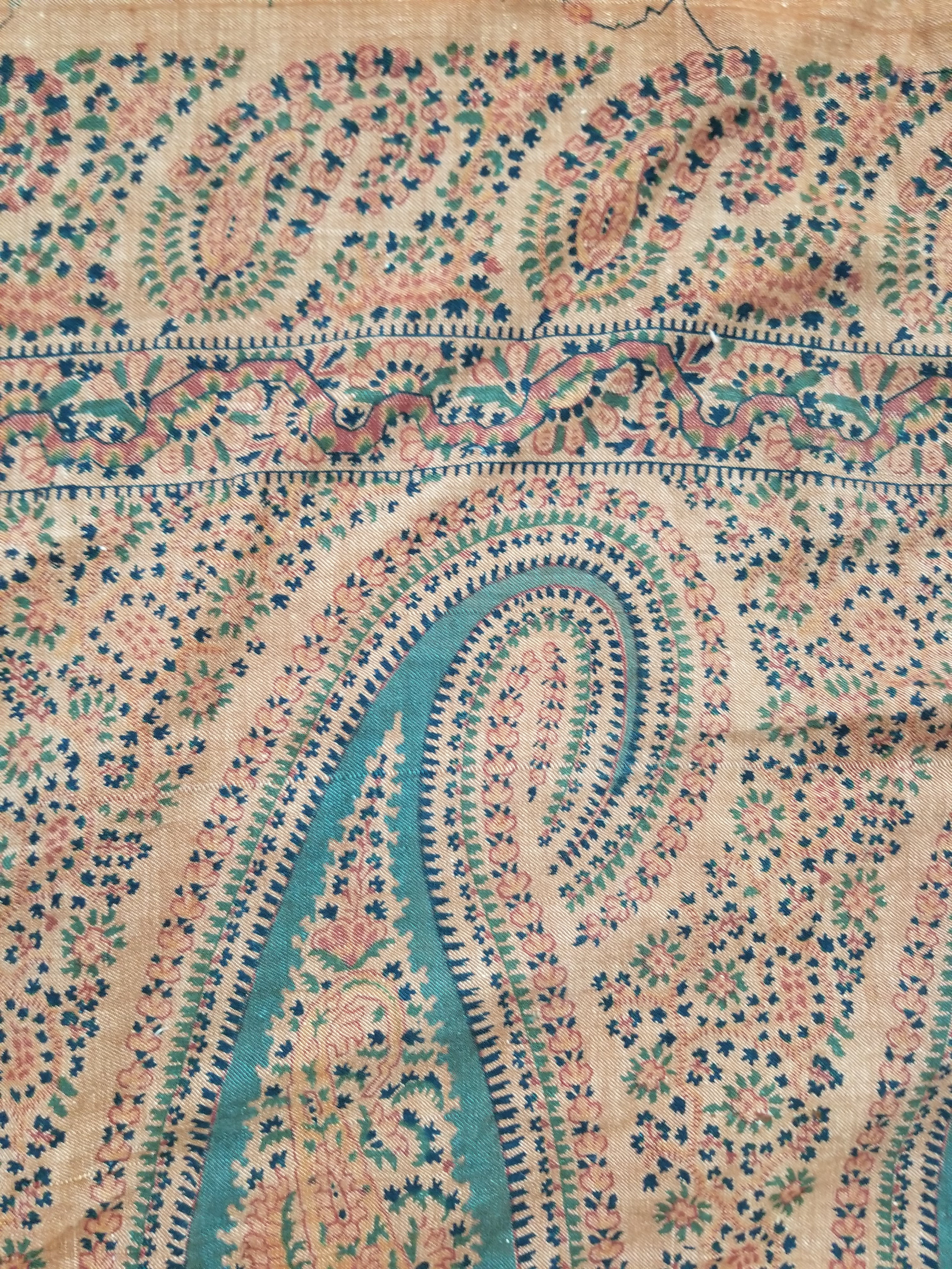 Vintage Traditional Kashmiri Paisley Printed Wool Shawl 314x160cm