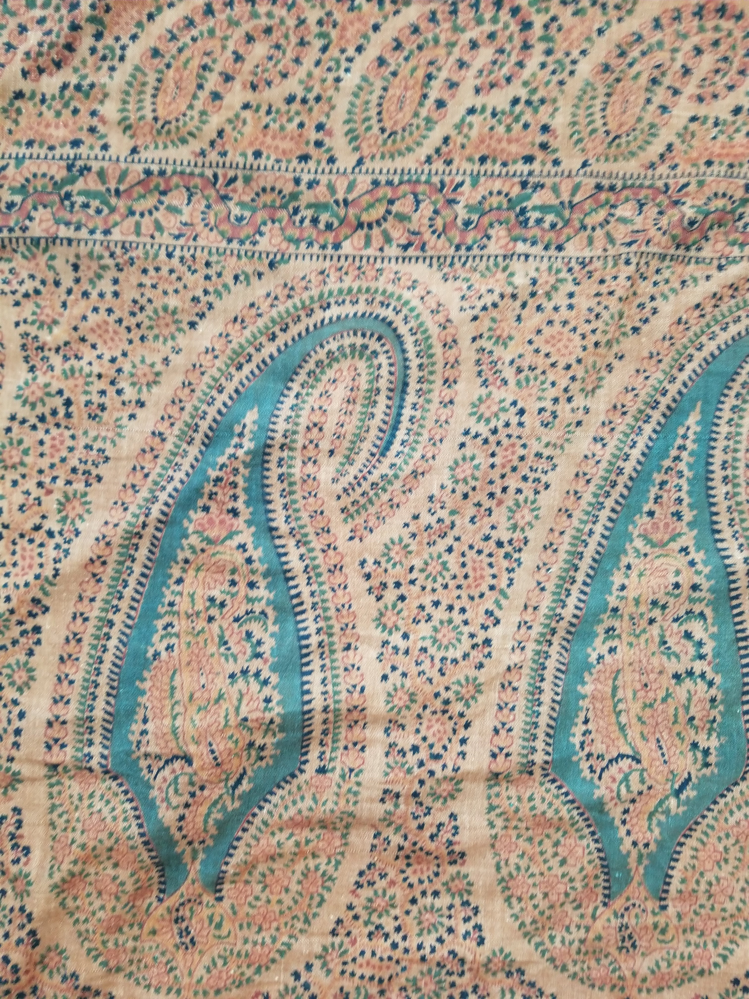Vintage Traditional Kashmiri Paisley Printed Wool Shawl 314x160cm