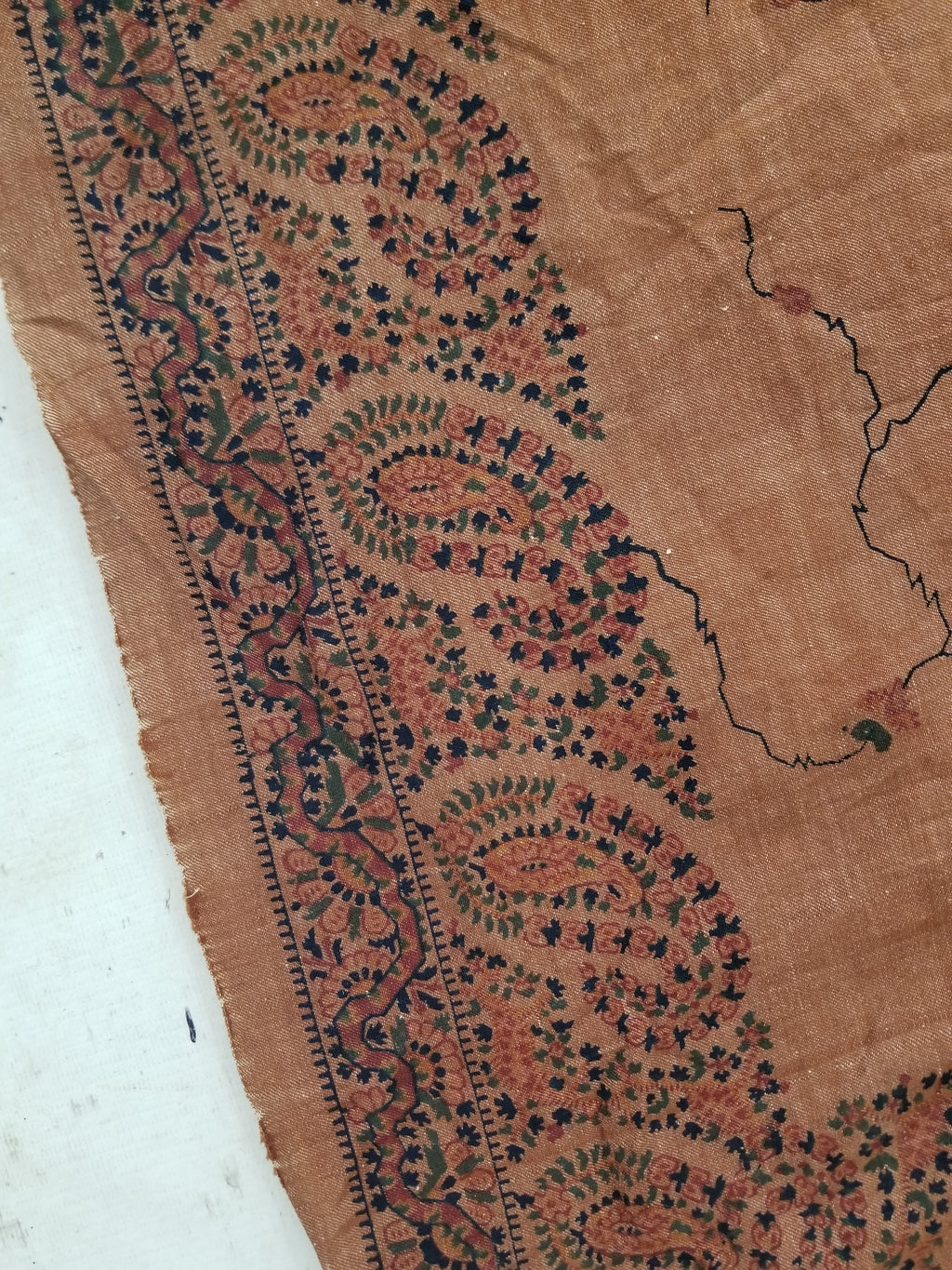 Vintage Traditional Kashmiri Paisley Printed Wool Shawl 314x160cm