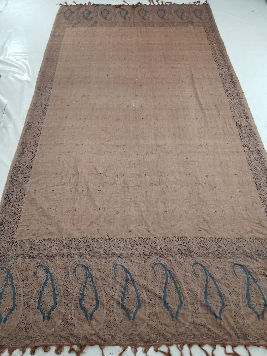 Vintage Traditional Kashmiri Paisley Printed Wool Shawl 314x160cm