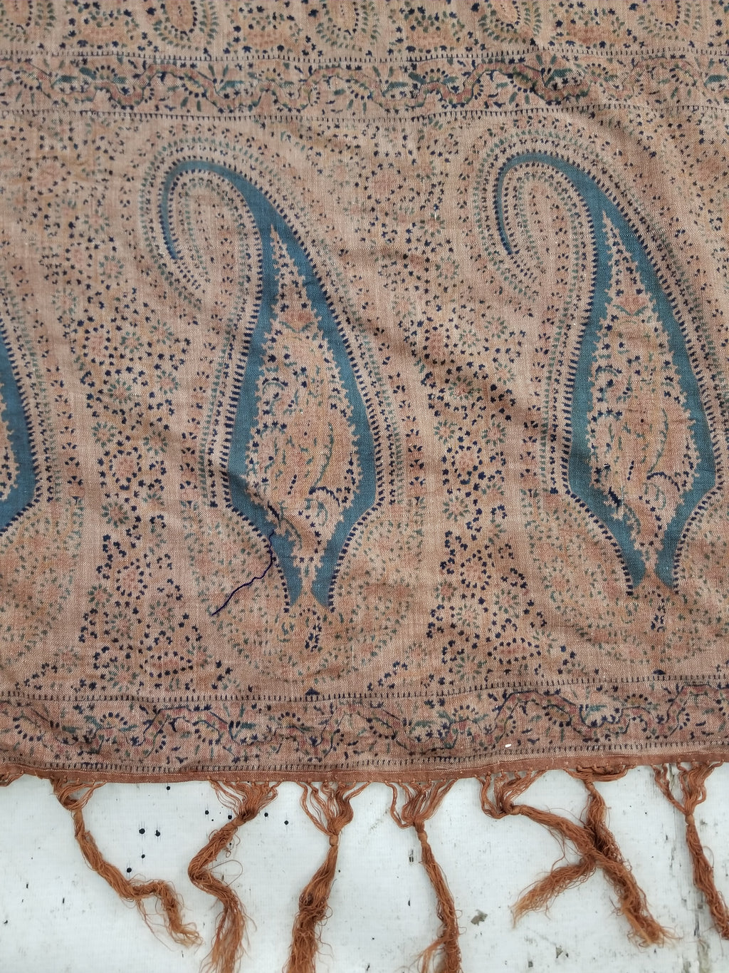 Vintage Traditional Kashmiri Paisley Printed Wool Shawl 314x160cm