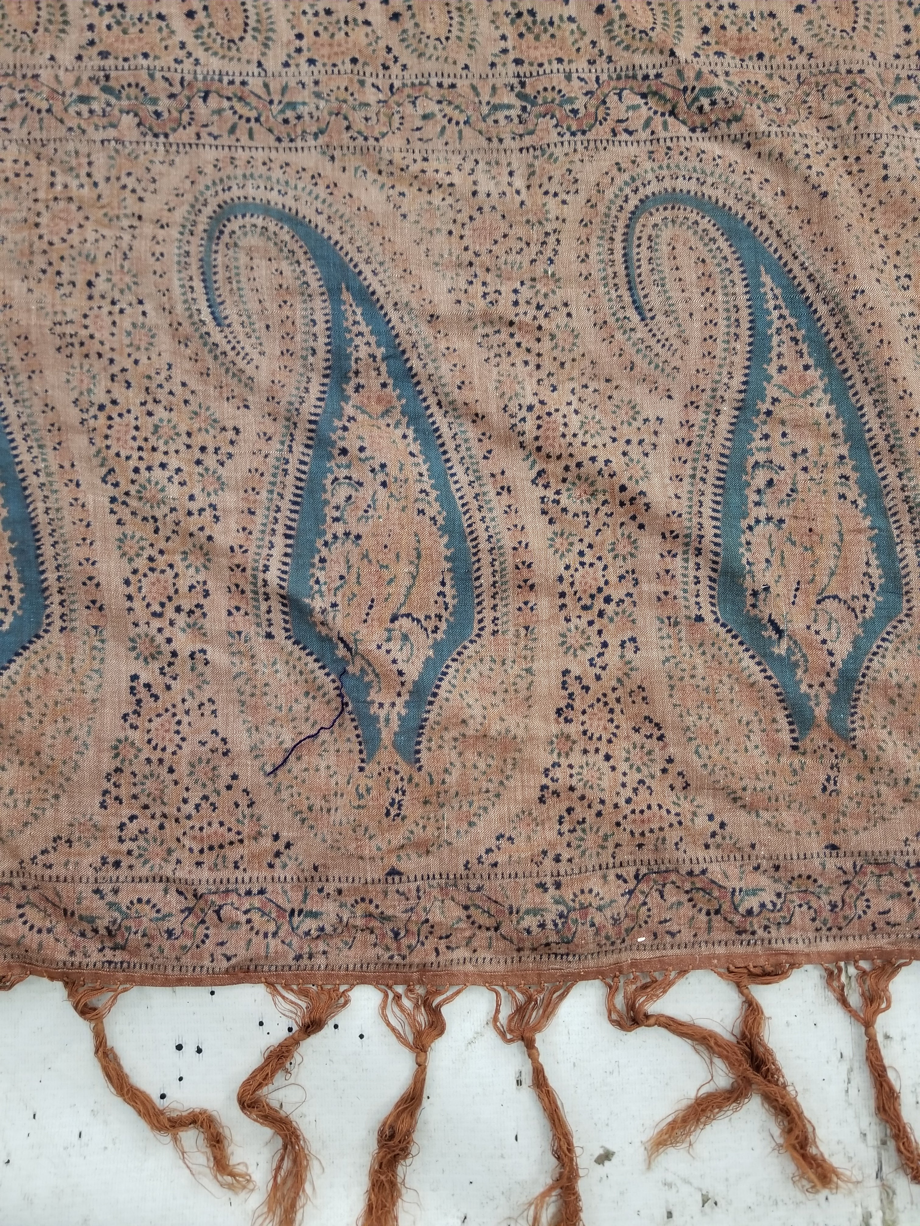 Vintage Traditional Kashmiri Paisley Printed Wool Shawl 314x160cm