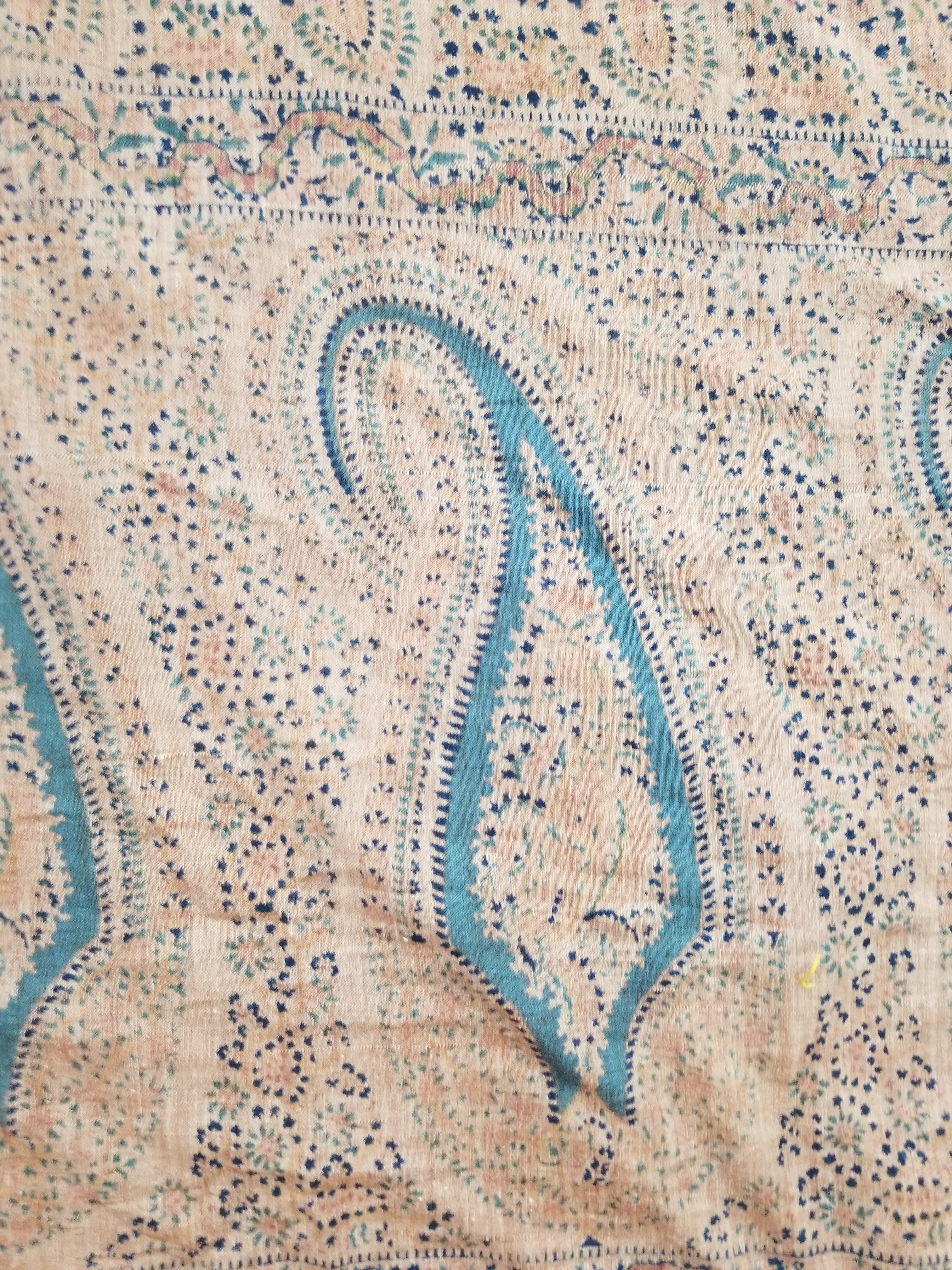 Vintage Traditional Kashmiri Paisley Printed Wool Shawl 314x160cm