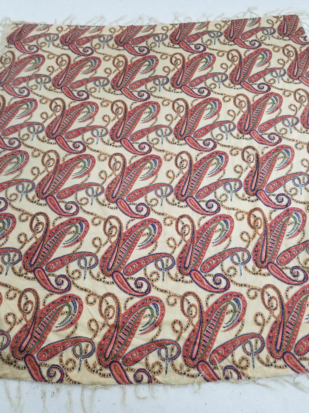 Vintage French Kashmiri Style Paisley Printed Wool Shawl 163x152cm