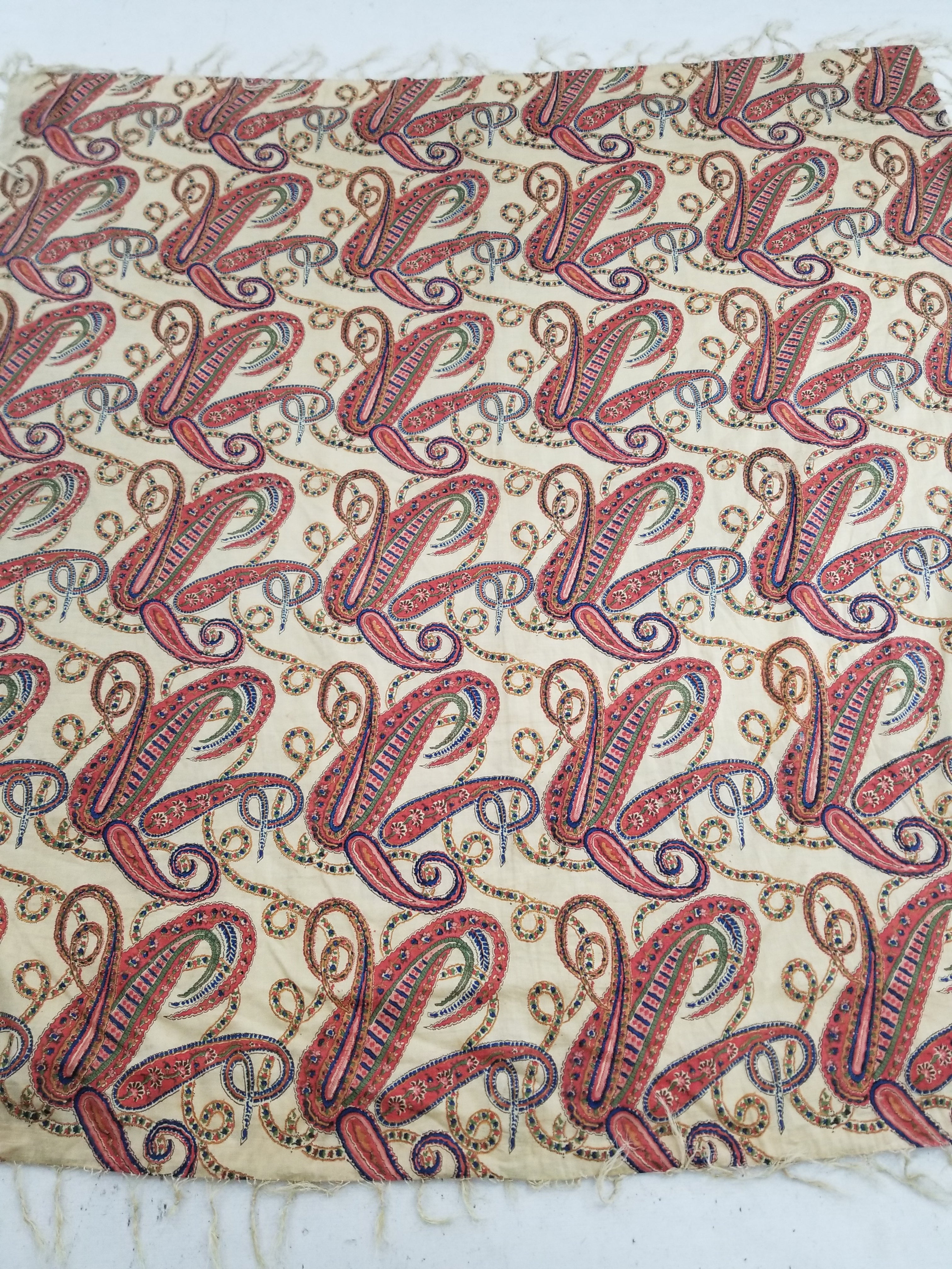 Vintage French Kashmiri Style Paisley Printed Wool Shawl 163x152cm