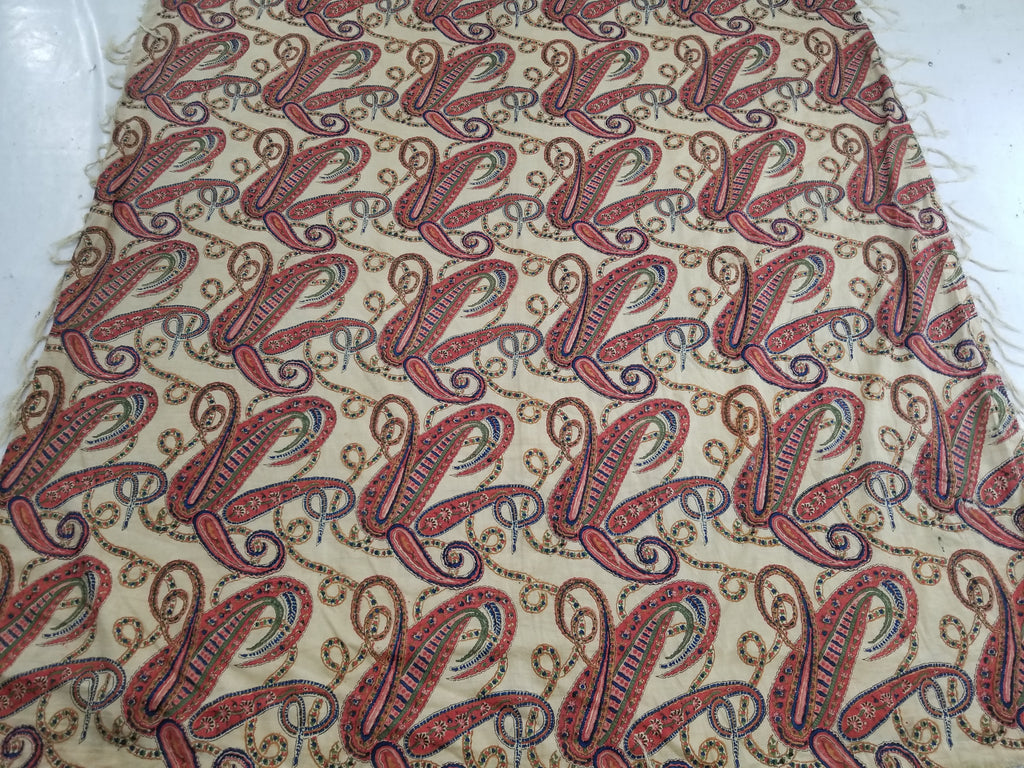 Vintage French Kashmiri Style Paisley Printed Wool Shawl 163x152cm