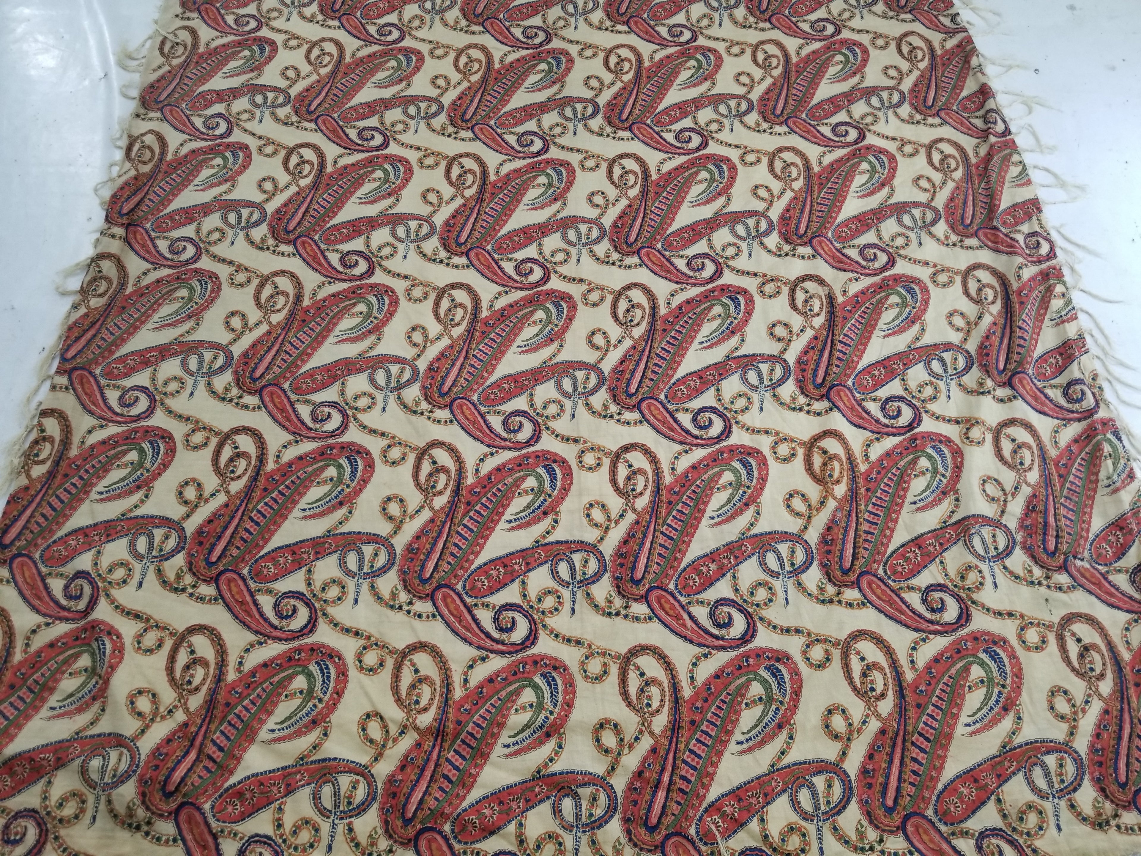 Vintage French Kashmiri Style Paisley Printed Wool Shawl 163x152cm