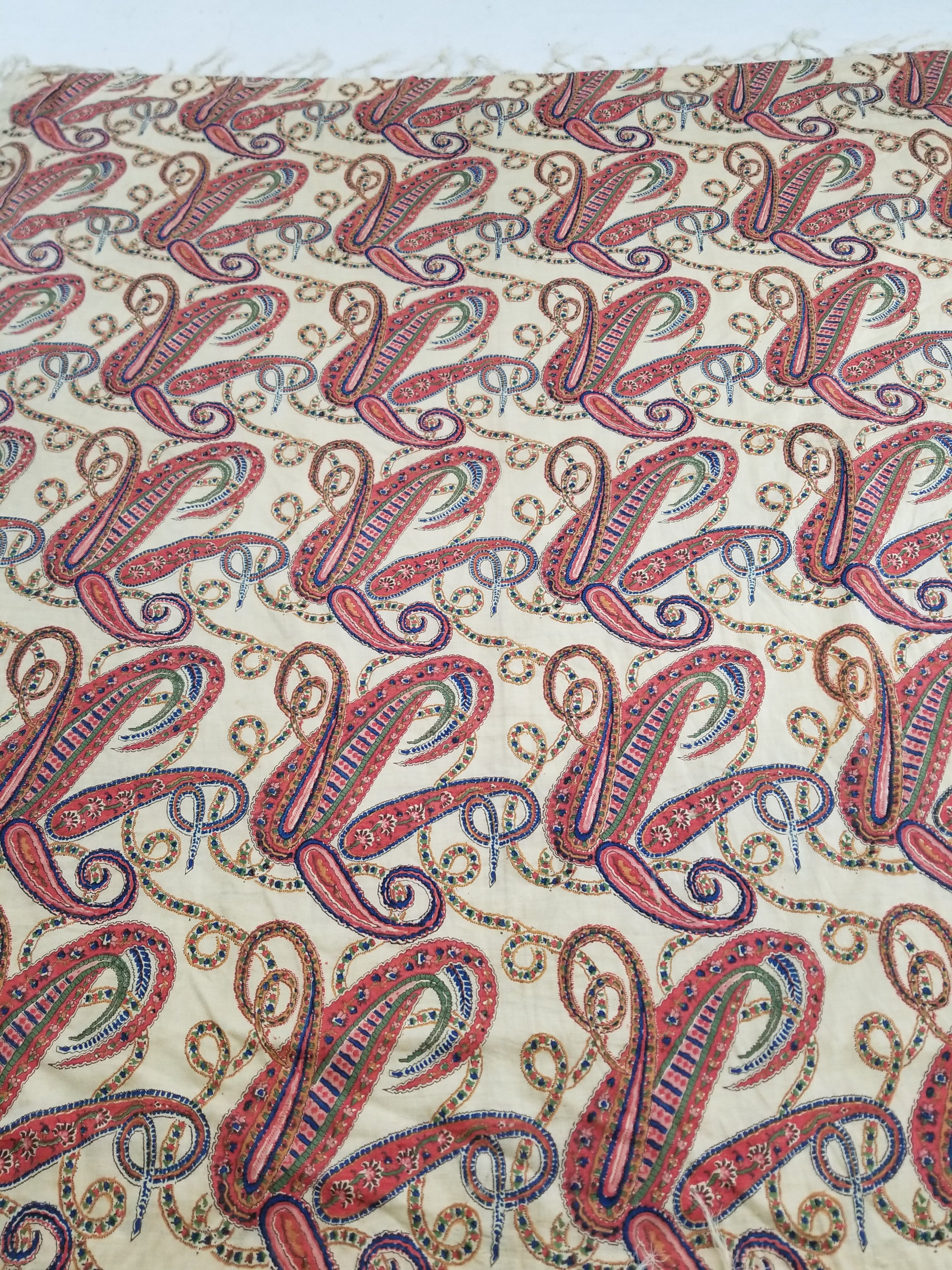 Vintage French Kashmiri Style Paisley Printed Wool Shawl 163x152cm