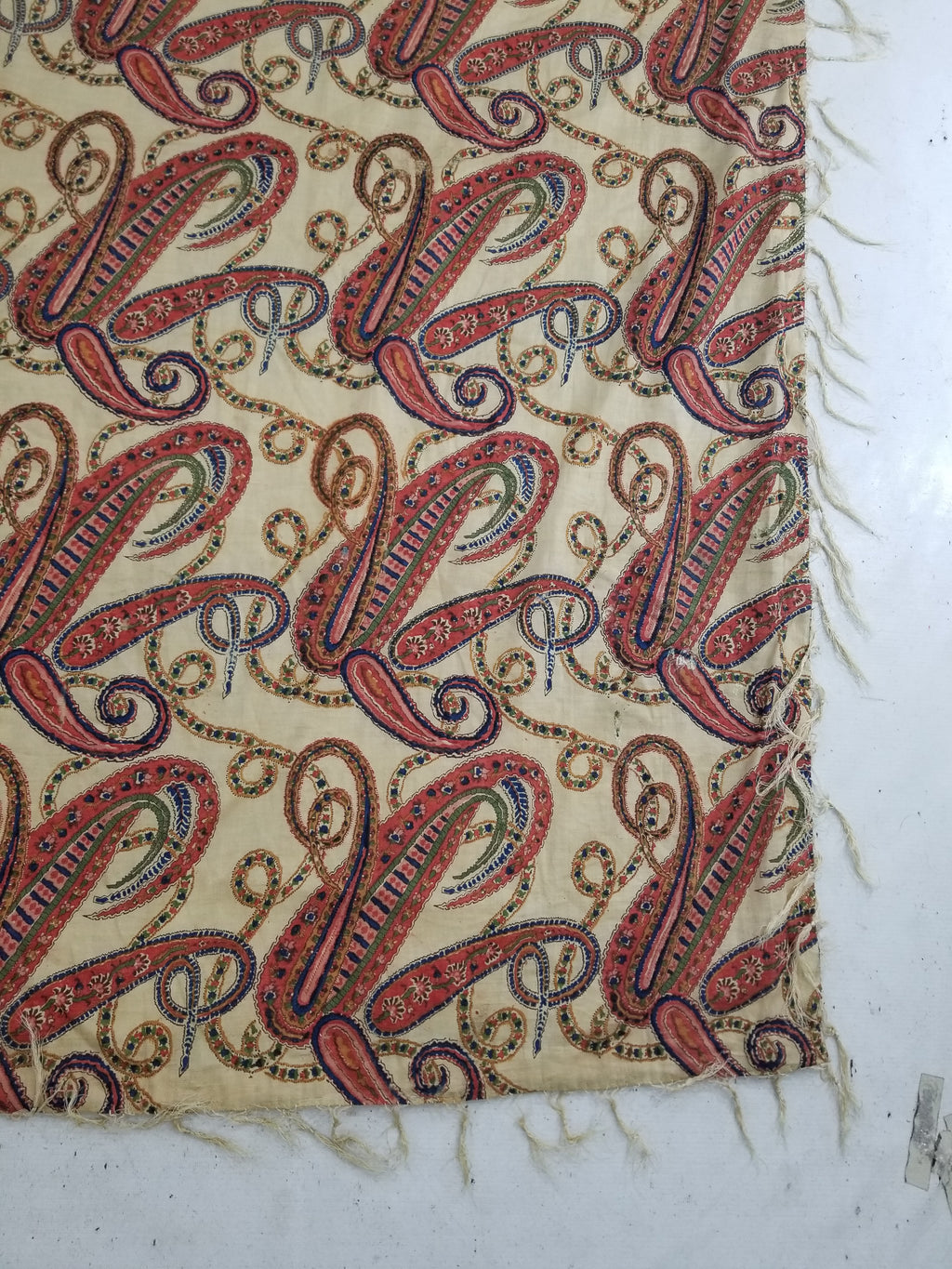 Vintage French Kashmiri Style Paisley Printed Wool Shawl 163x152cm