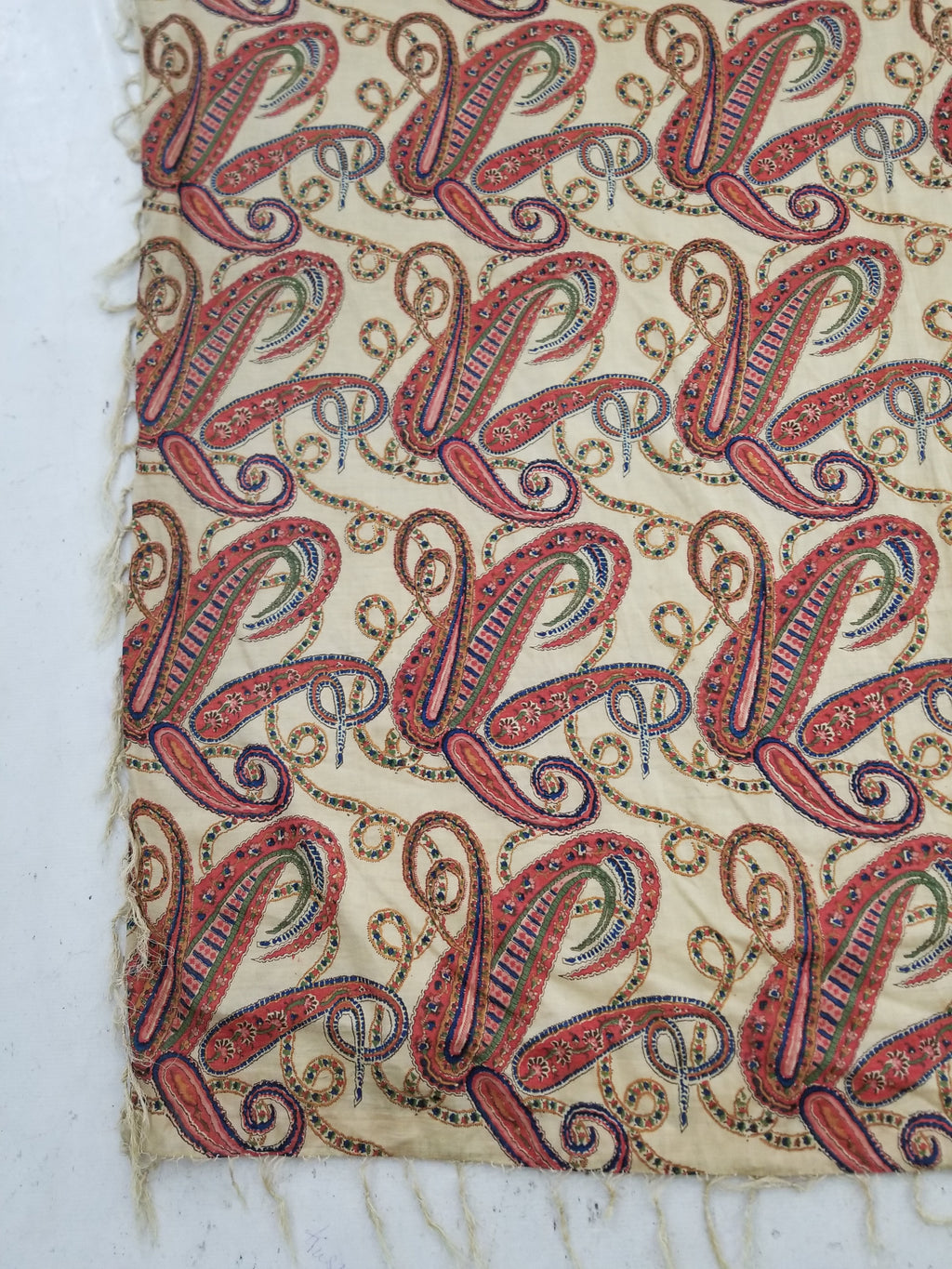 Vintage French Kashmiri Style Paisley Printed Wool Shawl 163x152cm