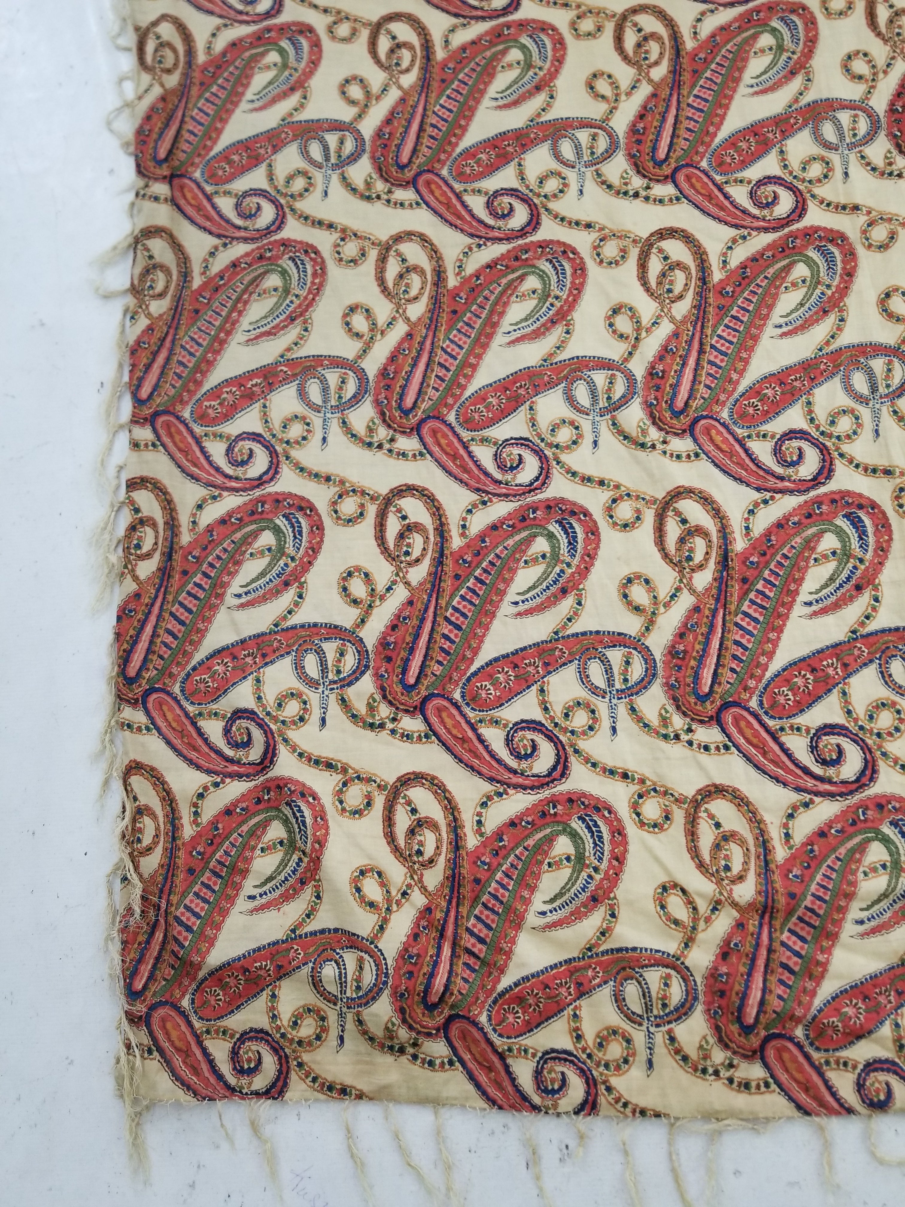 Vintage French Kashmiri Style Paisley Printed Wool Shawl 163x152cm