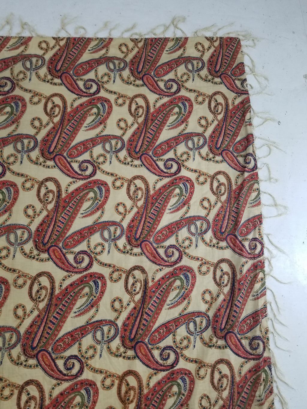 Vintage French Kashmiri Style Paisley Printed Wool Shawl 163x152cm